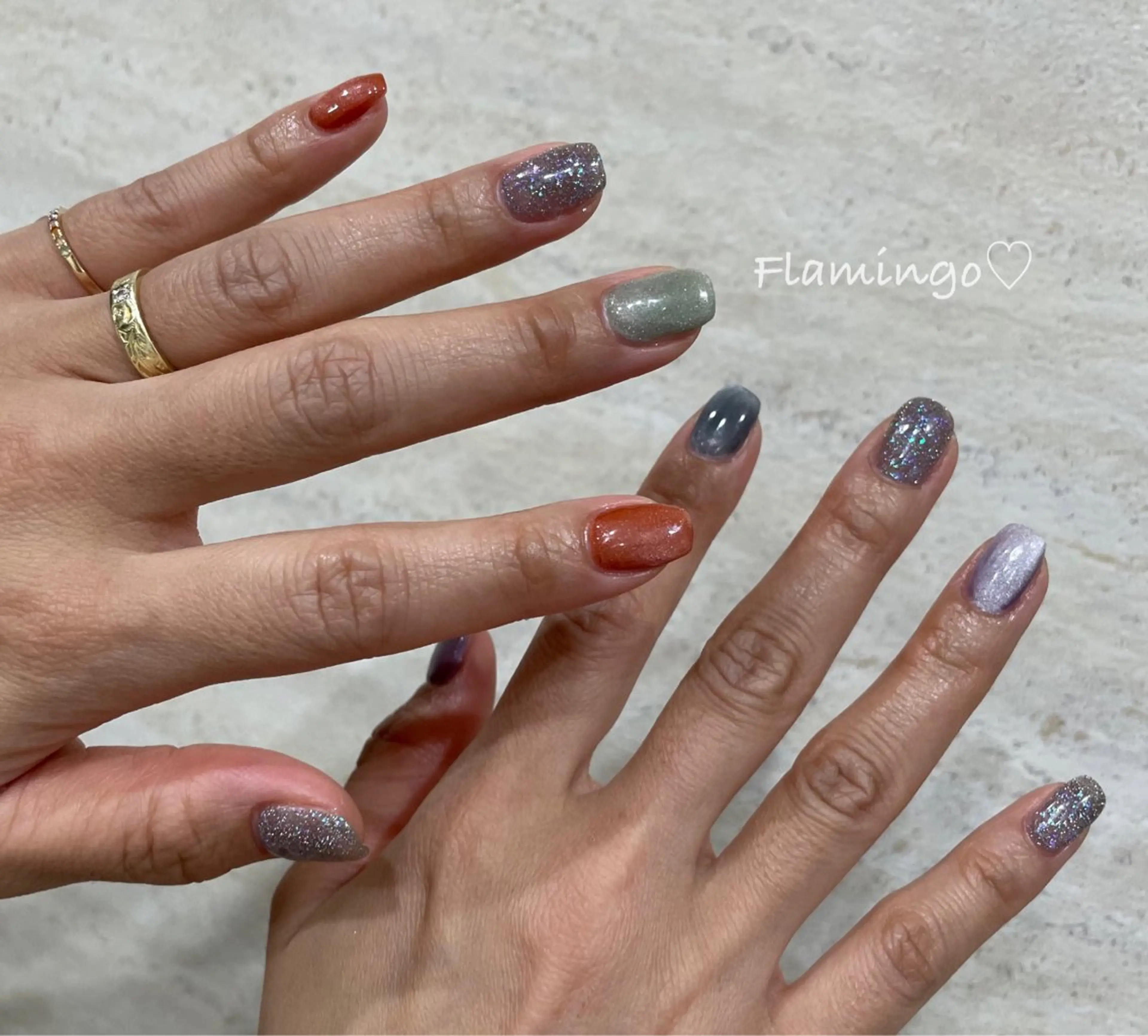 ネイル フラッシュネイル ジェルネイル ラメ(グリッター) マグネットネイル ワンカラーネイル ハンドネイル フィルイン／自爪育成 ／爪に優しい施術のネイルデザイン