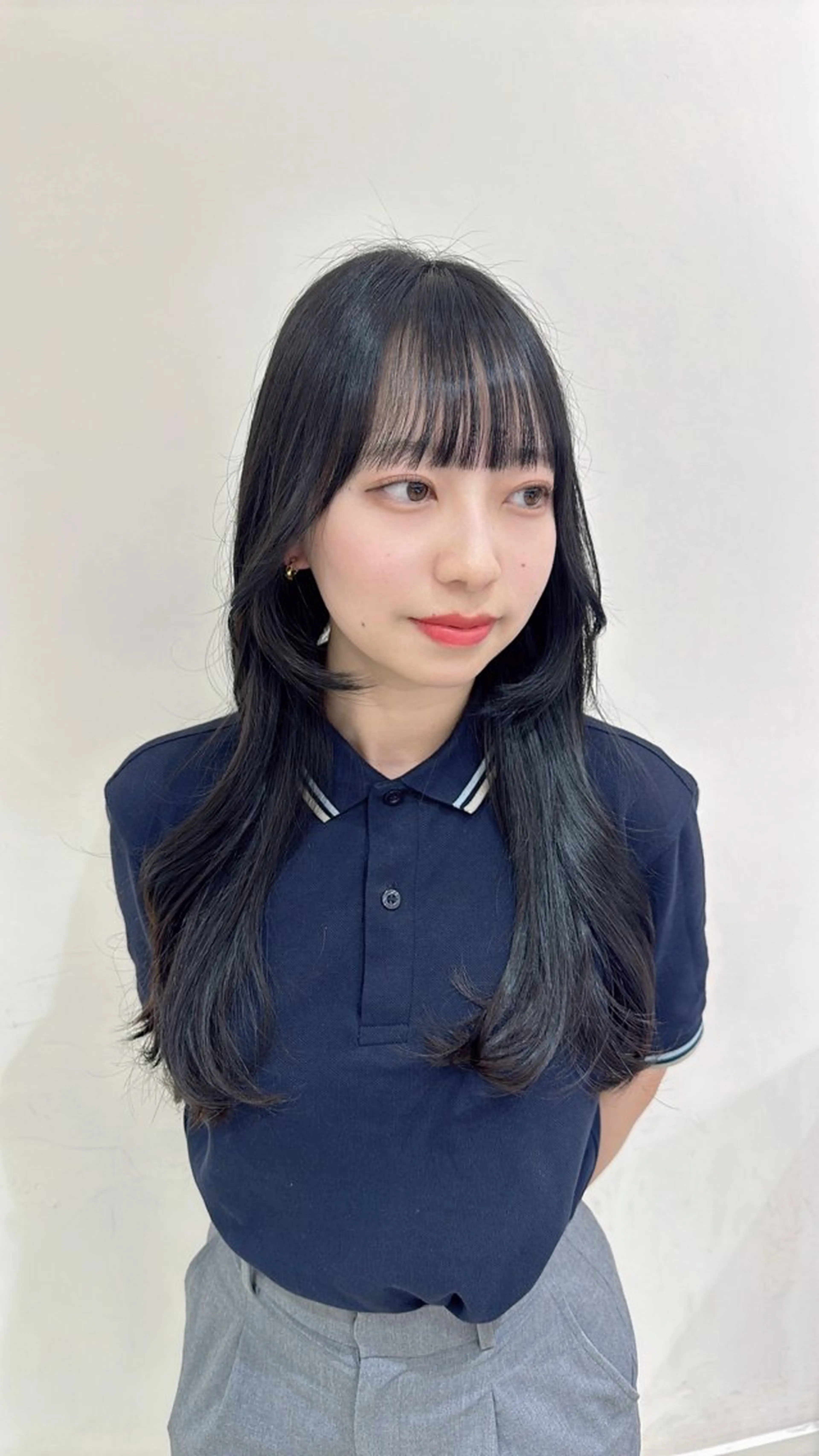 ロング パーマ 縮毛矯正 銀座レイヤーカット ×シースルー前髪のヘアスタイル