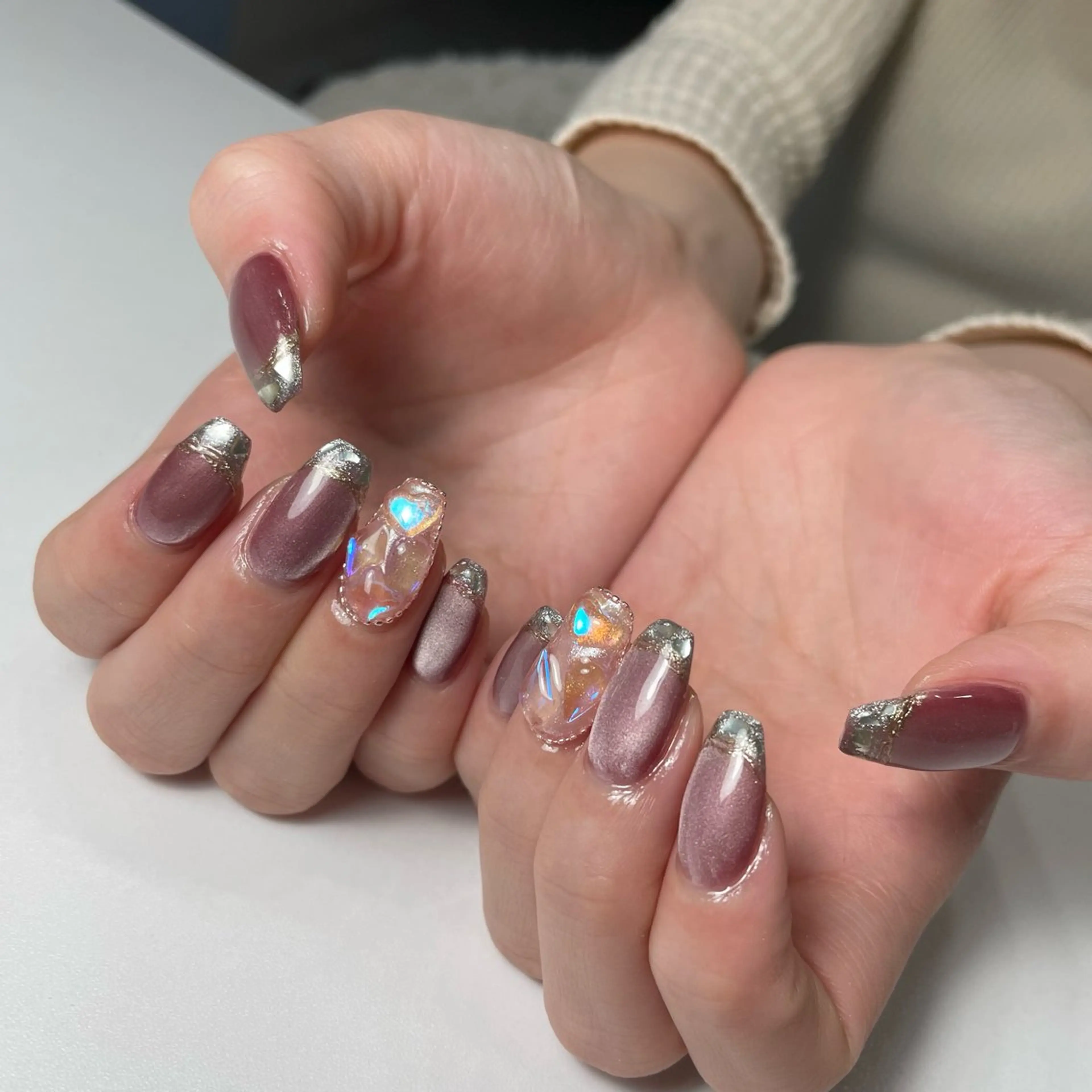 ネイル チークネイル フラッシュネイル ジェルネイル ハート ラメ(グリッター) ハンドネイル Sugar. ひかり໒꒱˚.*のネイルデザイン