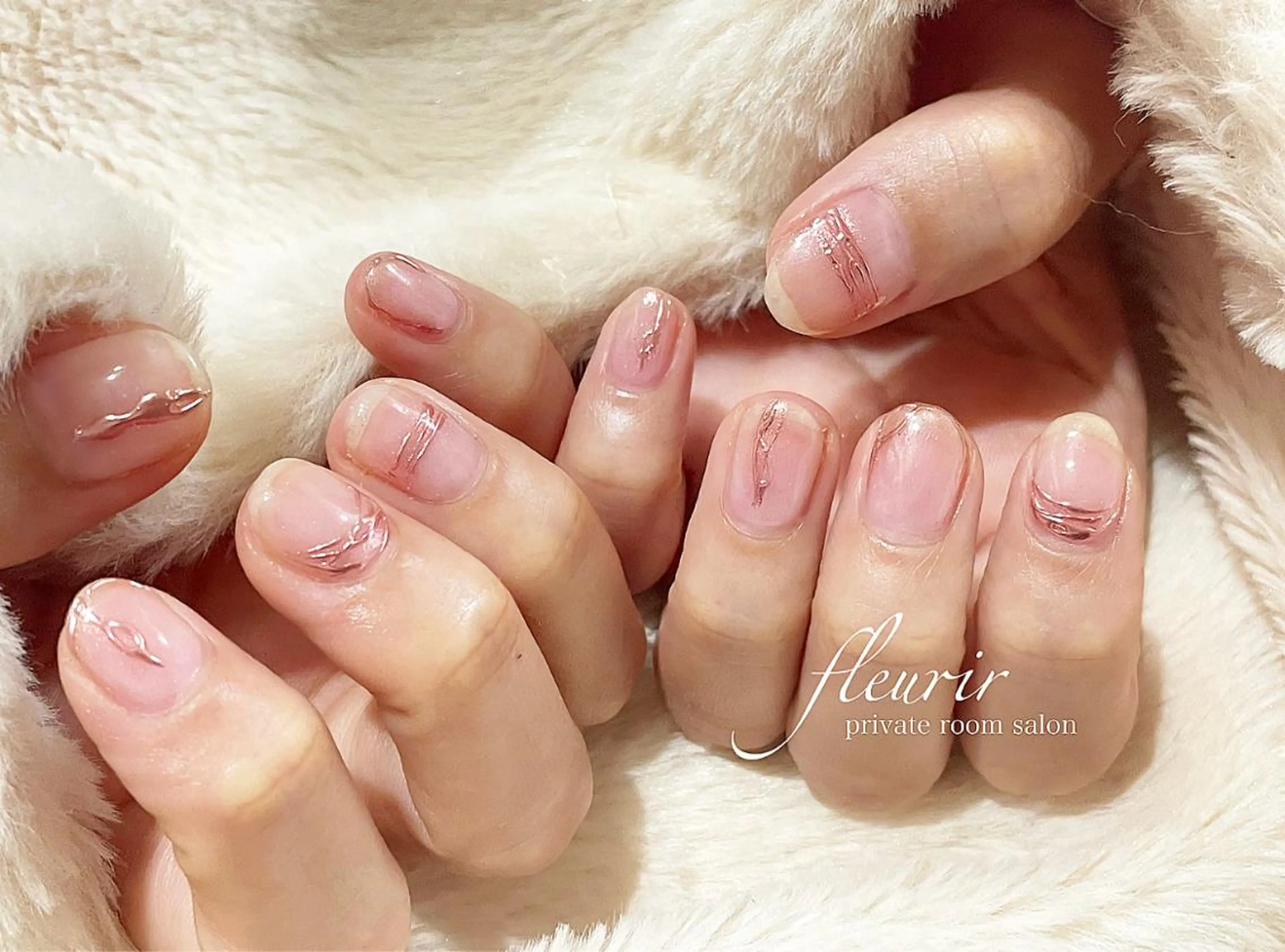 ネイル アートネイル ミラーネイル ピンク フルリール 【プライベートサロンのネイルデザイン