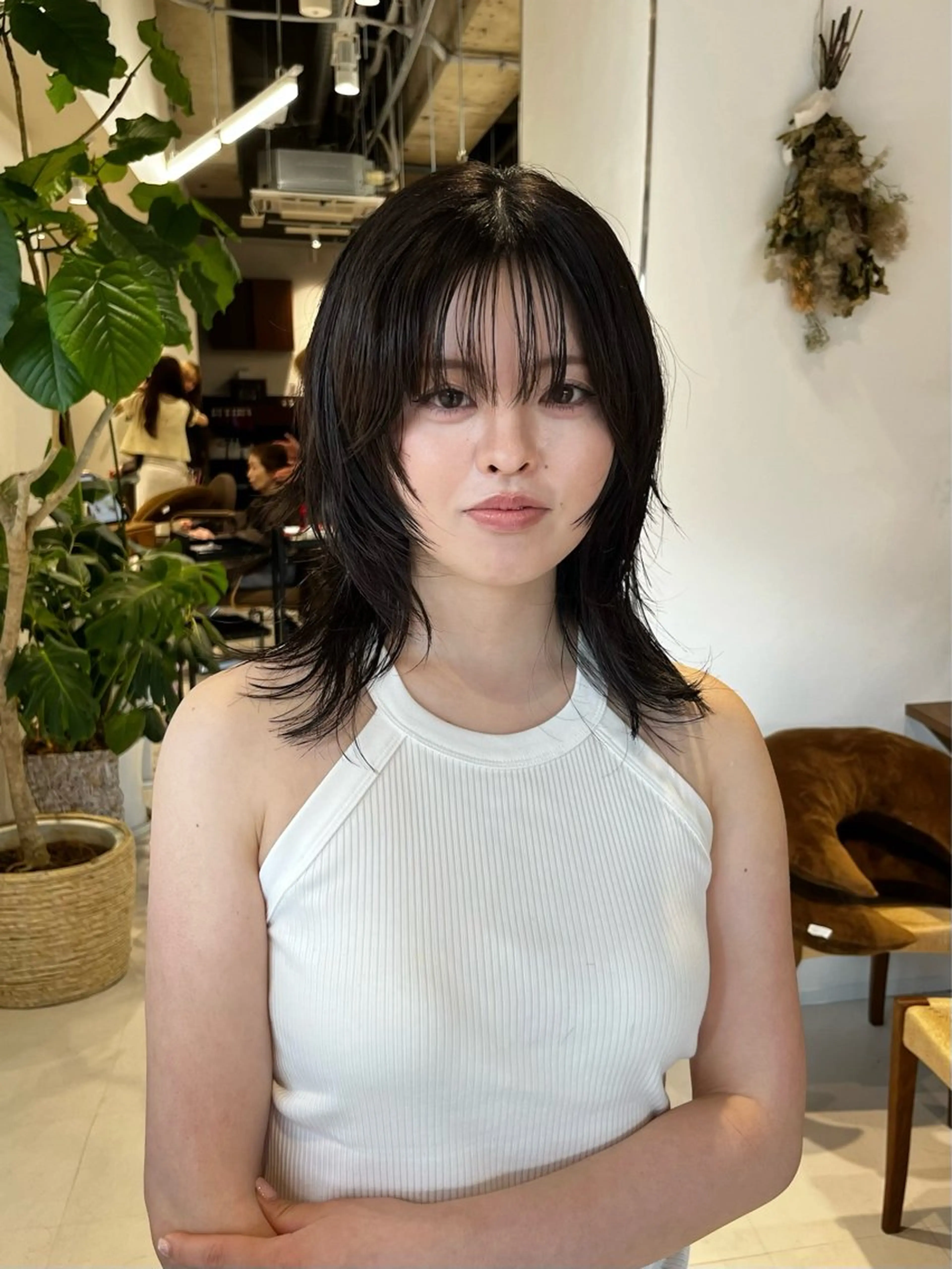 ミディアム カラー レイヤーカット カット トリートメント レイヤーカット/ブラ ウンカラー/河野凜のヘアスタイル