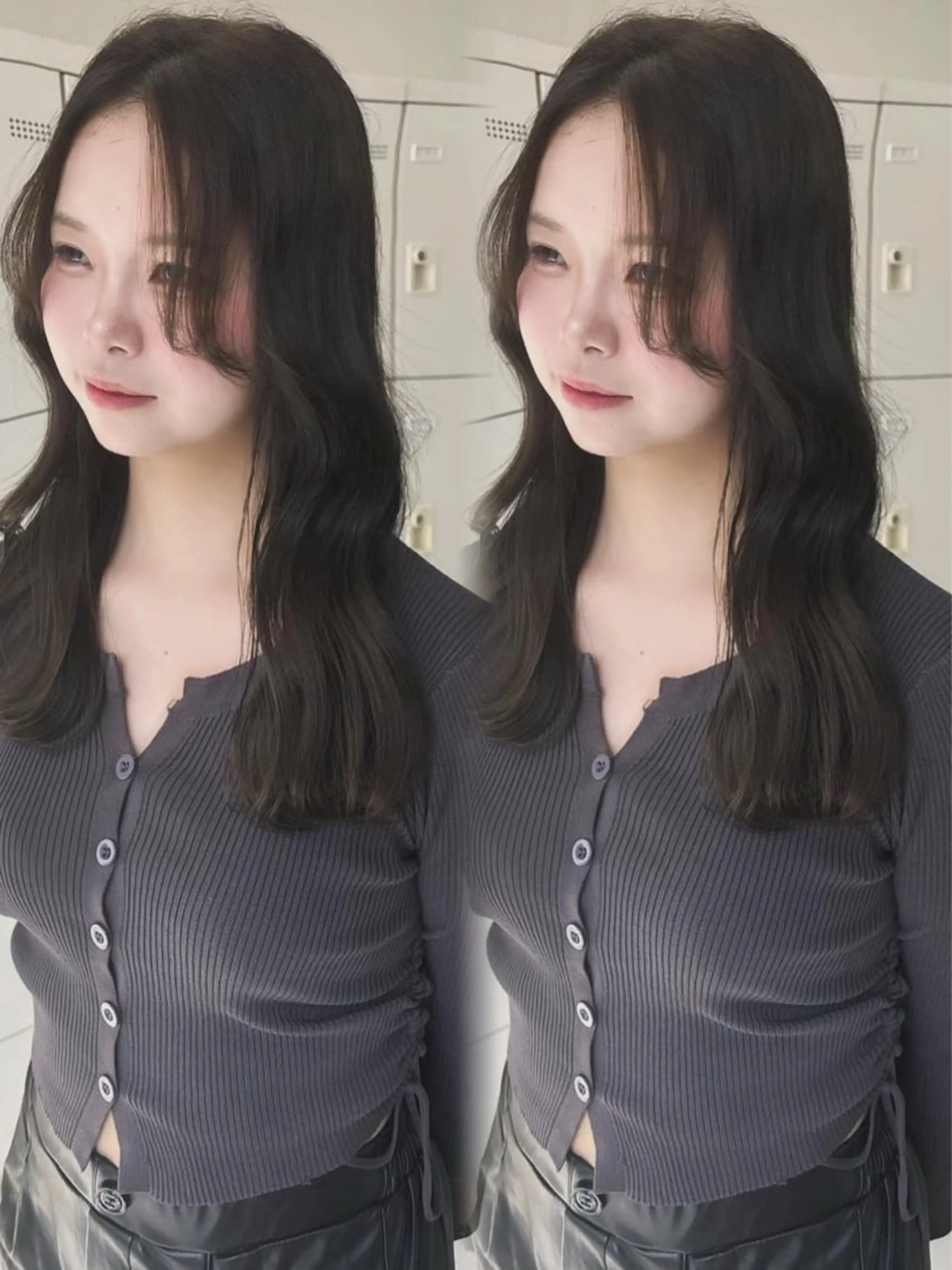 ロング ヘアカラー トリートメント ヘアセット 韓国ヘア/ブリーチ無 しWカラー/オリーブのヘアスタイル