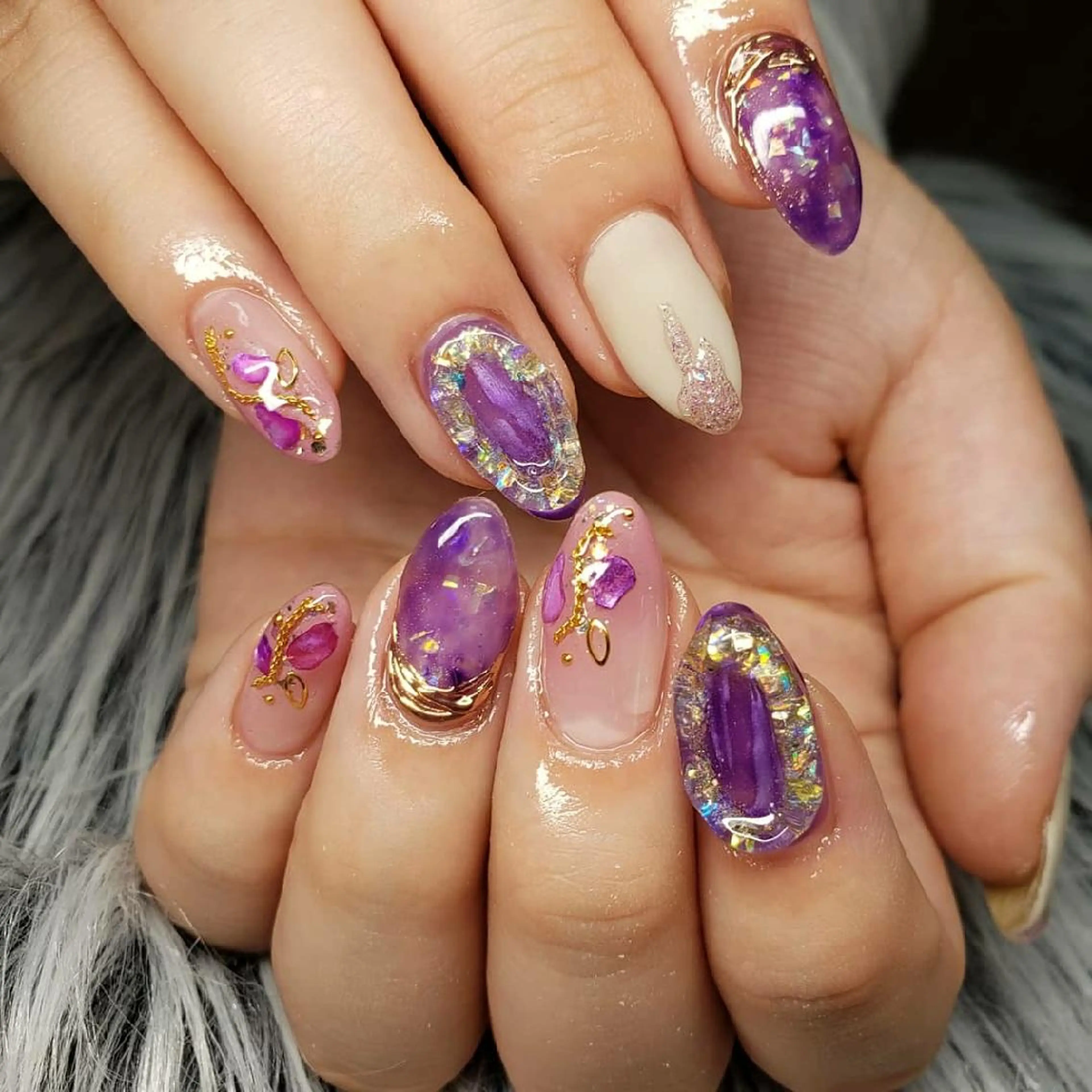 ネイル ニュアンスネイル パープル 春ネイル ハンドネイル Nail salon Coco【溝の口駅】のネイルデザイン