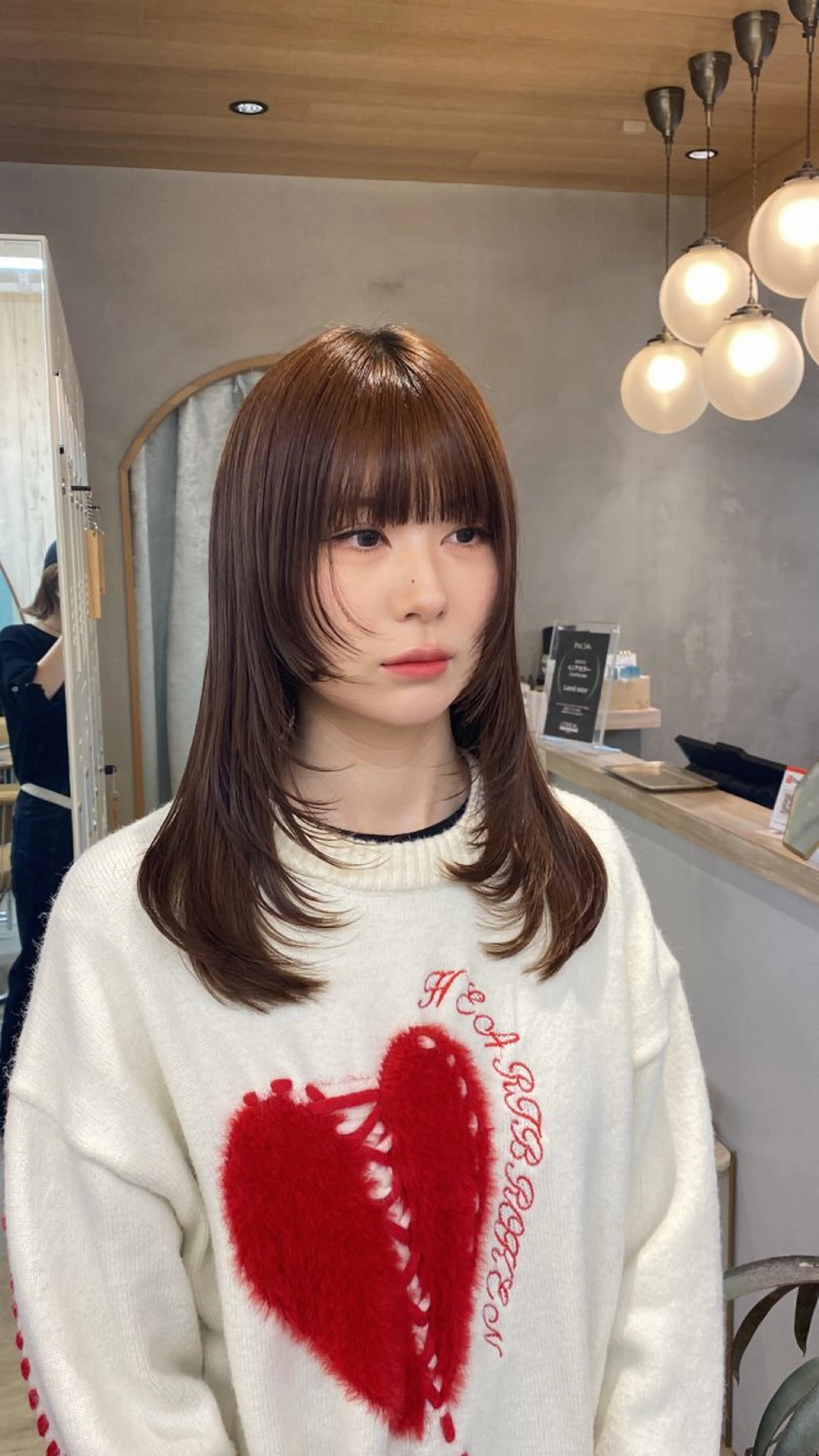 セミロング カラー レイヤーカット ボブ縮毛矯正 韓国レイヤーRINAのヘアスタイル