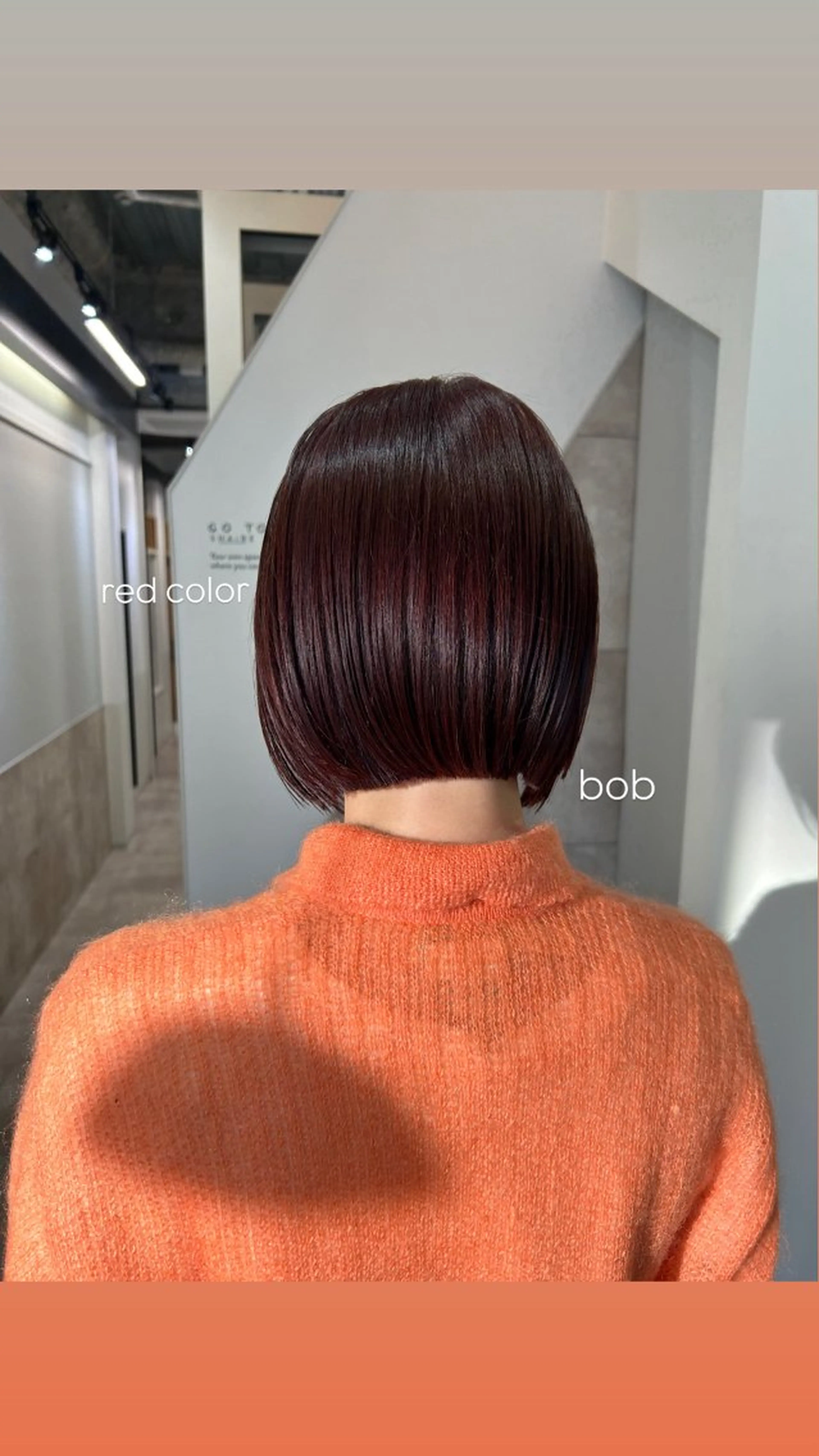 ミディアム カラー レッドカラー ボブ カット ヘアカラー SAKINO． ベージュカラーのヘアスタイル