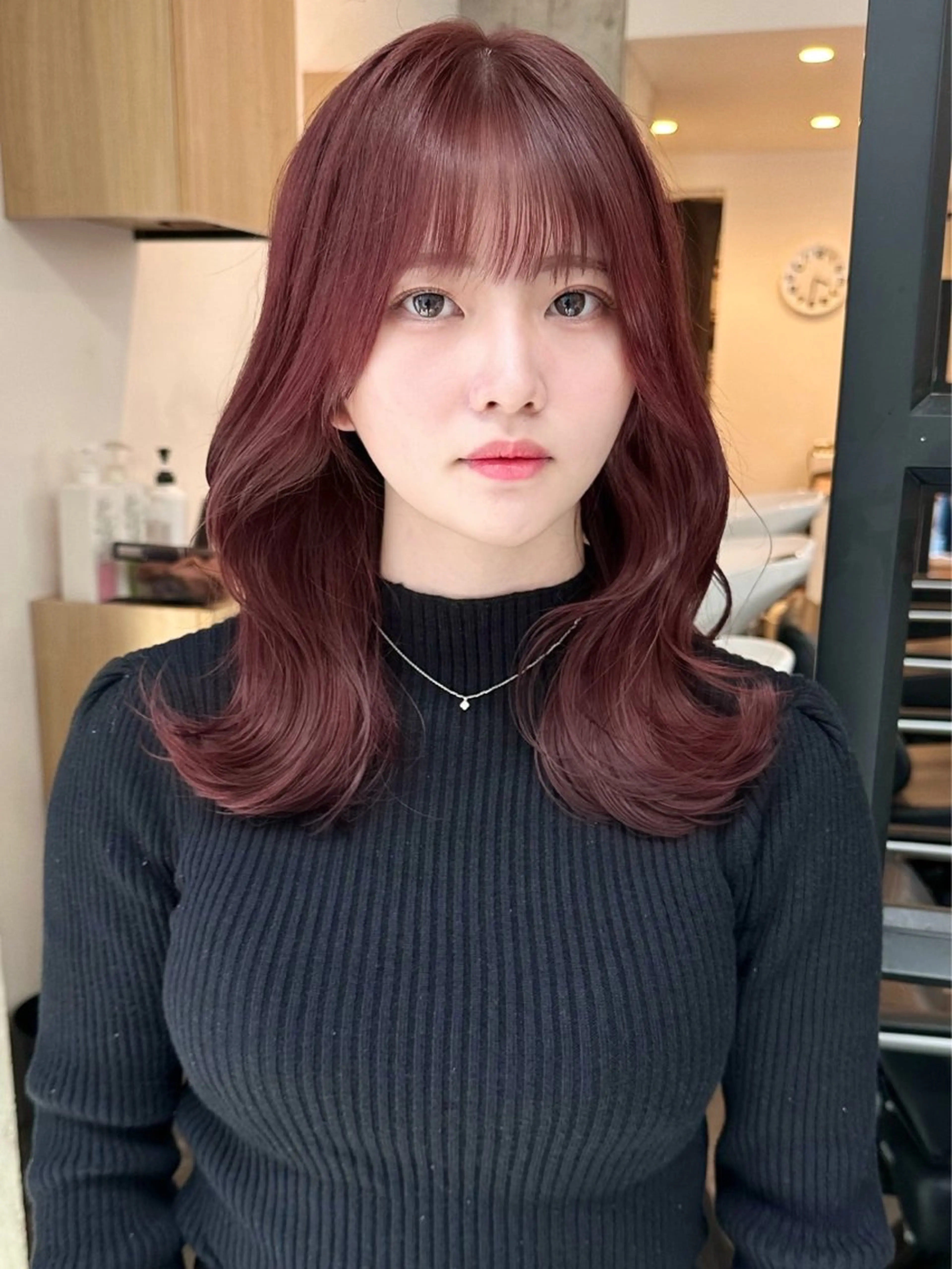 ミディアム 韓国風ヘア カット ヘアカラー トリートメント ✨透明感カラー/縮毛 恵比寿HAYATO✨のヘアスタイル