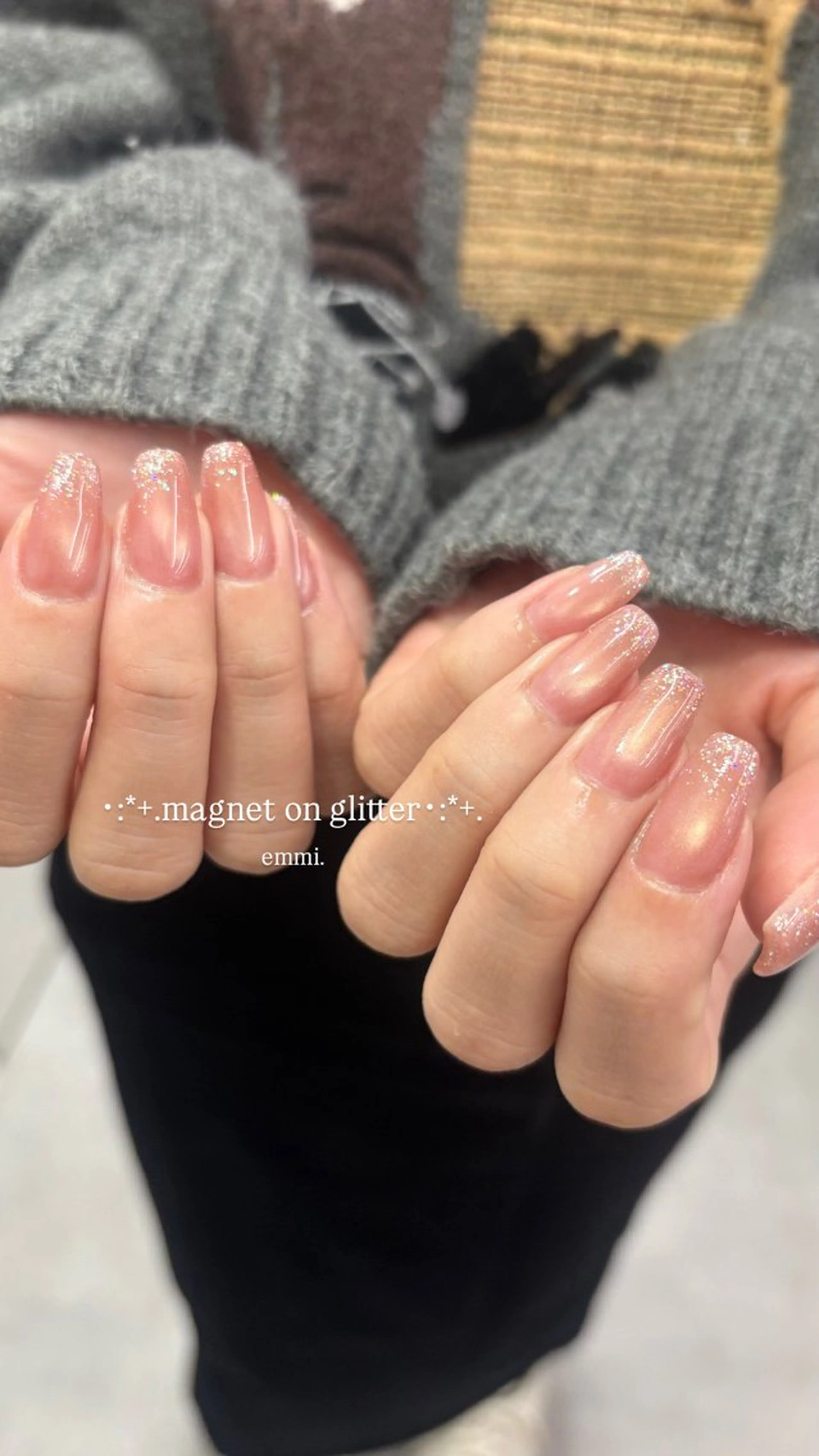 ネイル チークネイル フレンチネイル ガーリー 氷ネイル・うるうるネイル キラキラネイル emmi nailのネイルデザイン