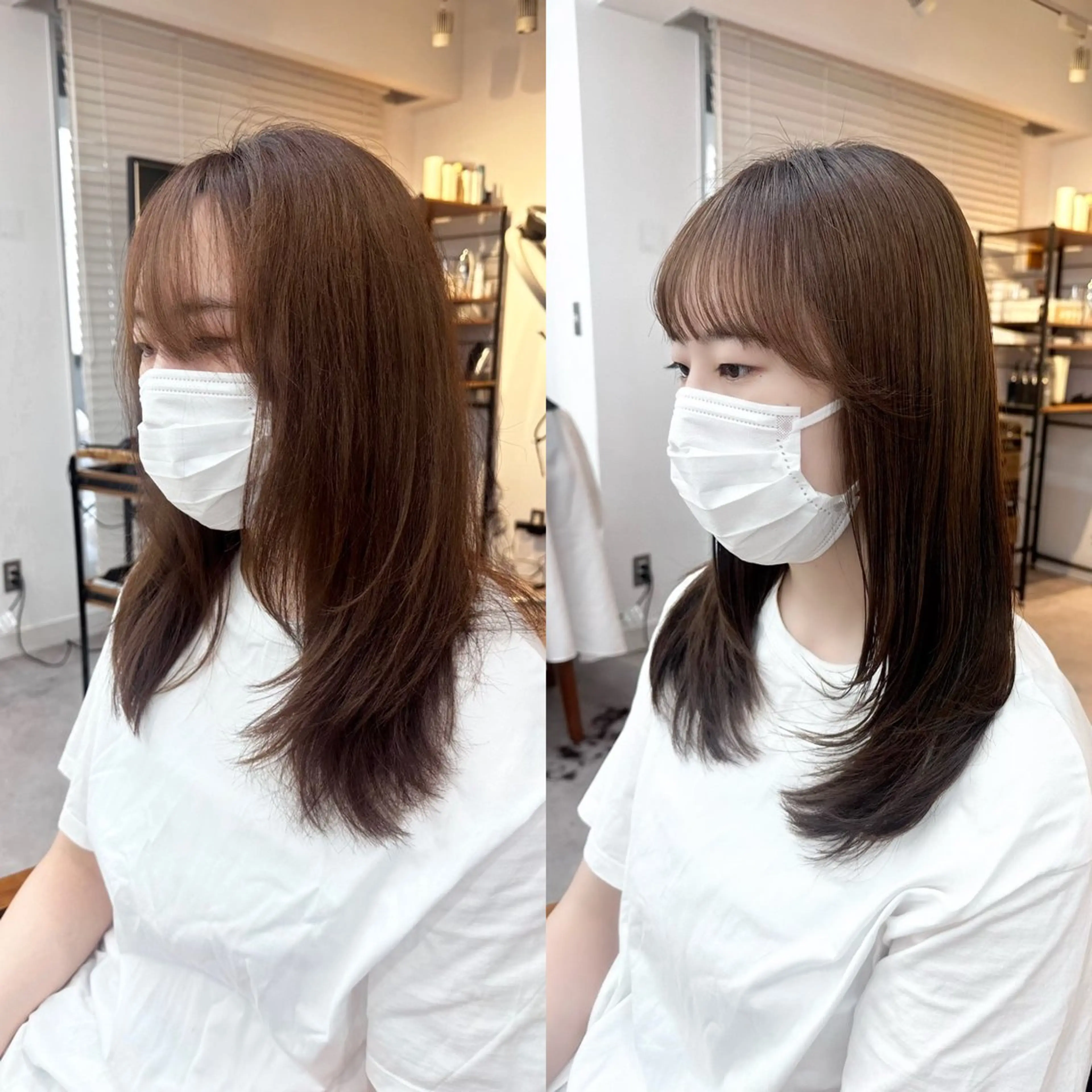 ミディアム カラー パーマ ヘアアレンジ メンズ キッズ カット 縮毛矯正 レイヤーカット／顔周 りカット/縮毛矯正のヘアスタイル