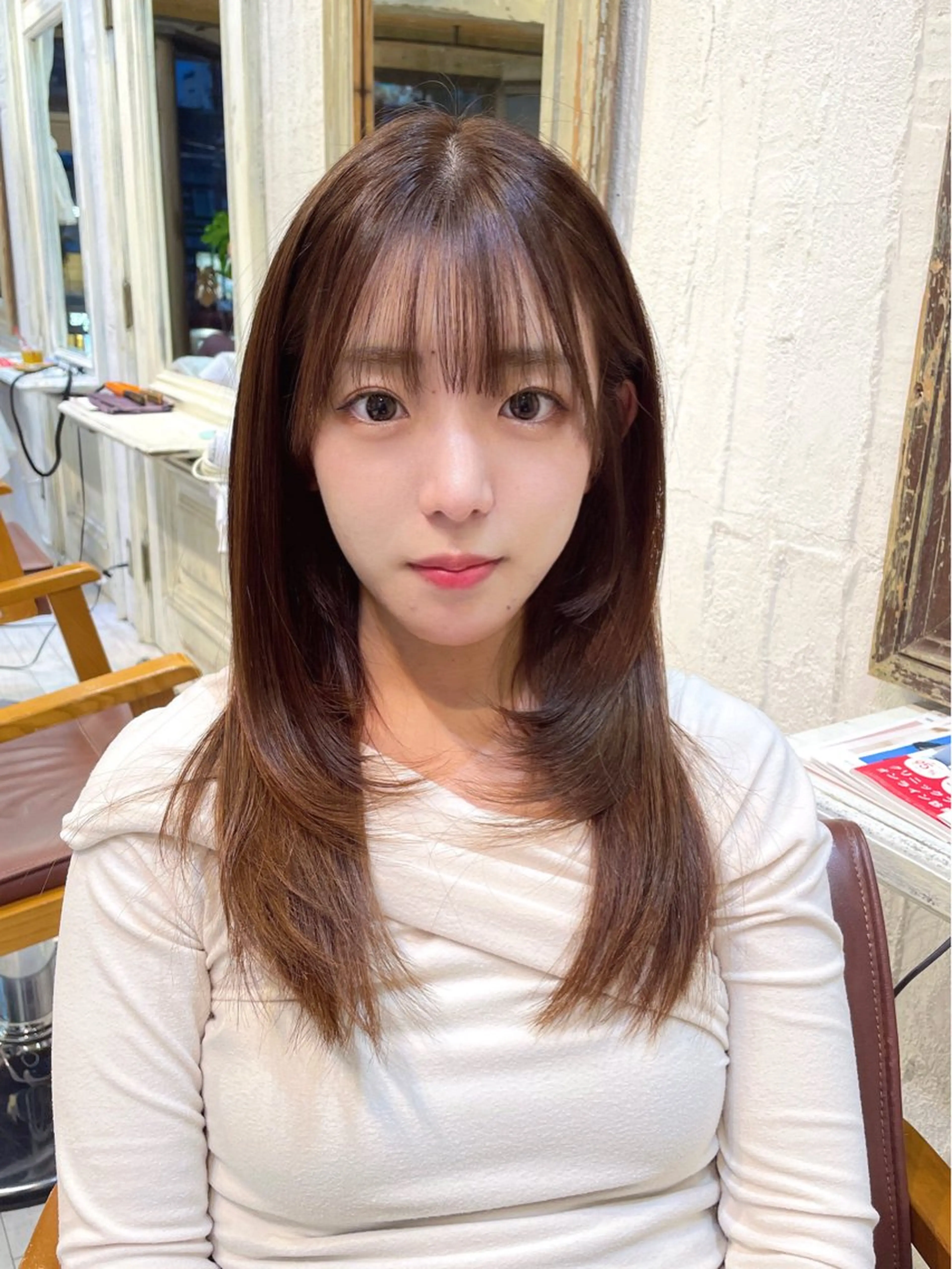セミロング カラー ベージュカラー ブラウンカラー ココアベージュ カット ヘアカラー 髪質改善／ブリーチ 宮武　湧斗のヘアスタイル