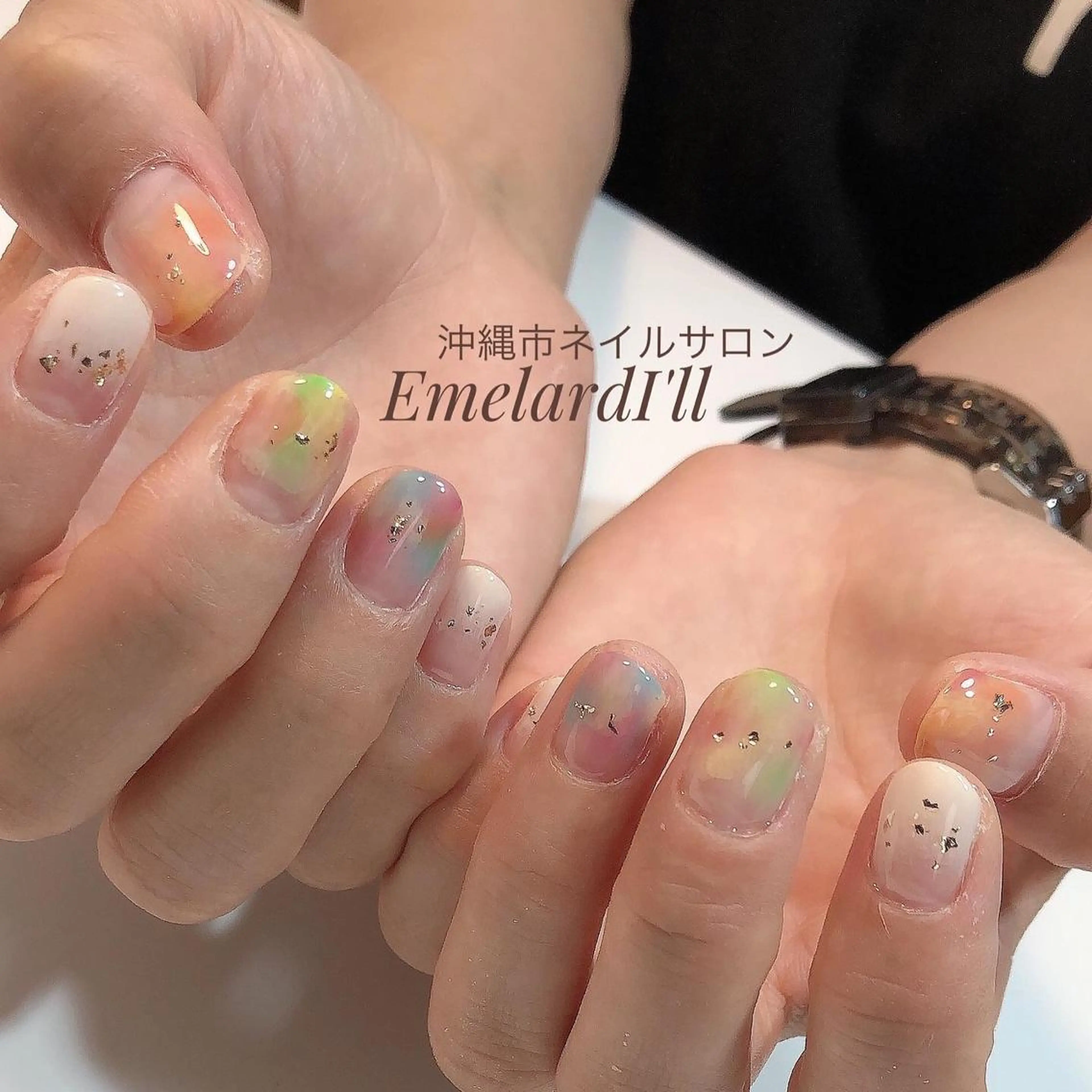 ミディアム ネイル パステルネイル 夏ネイル 沖縄市ネイルサロン エメラルドアイルのネイルデザイン