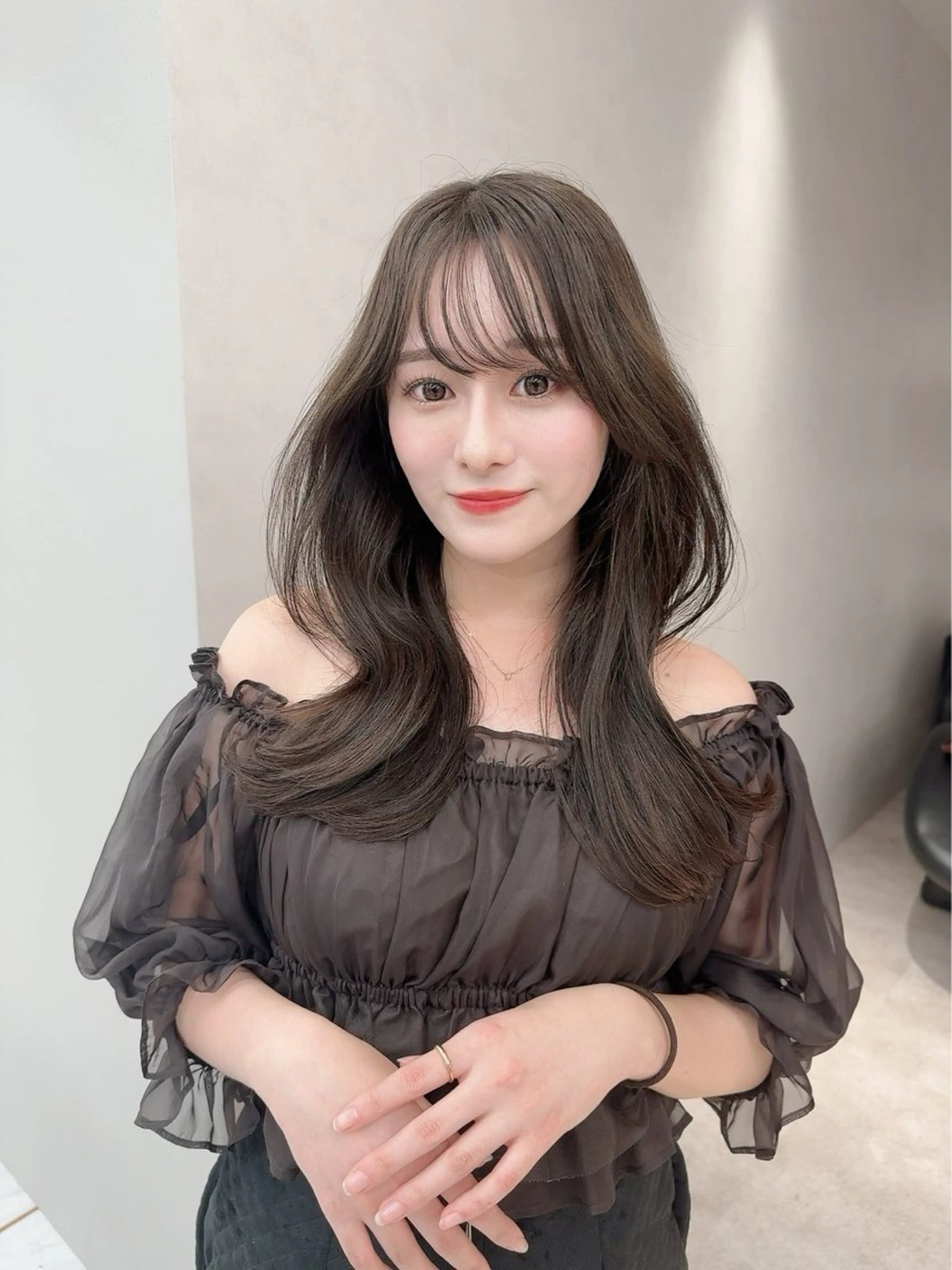 セミロング カット ヘアカラー トリートメント 縮毛矯正/レイヤー 韓国/顔まわり/夢音のヘアスタイル