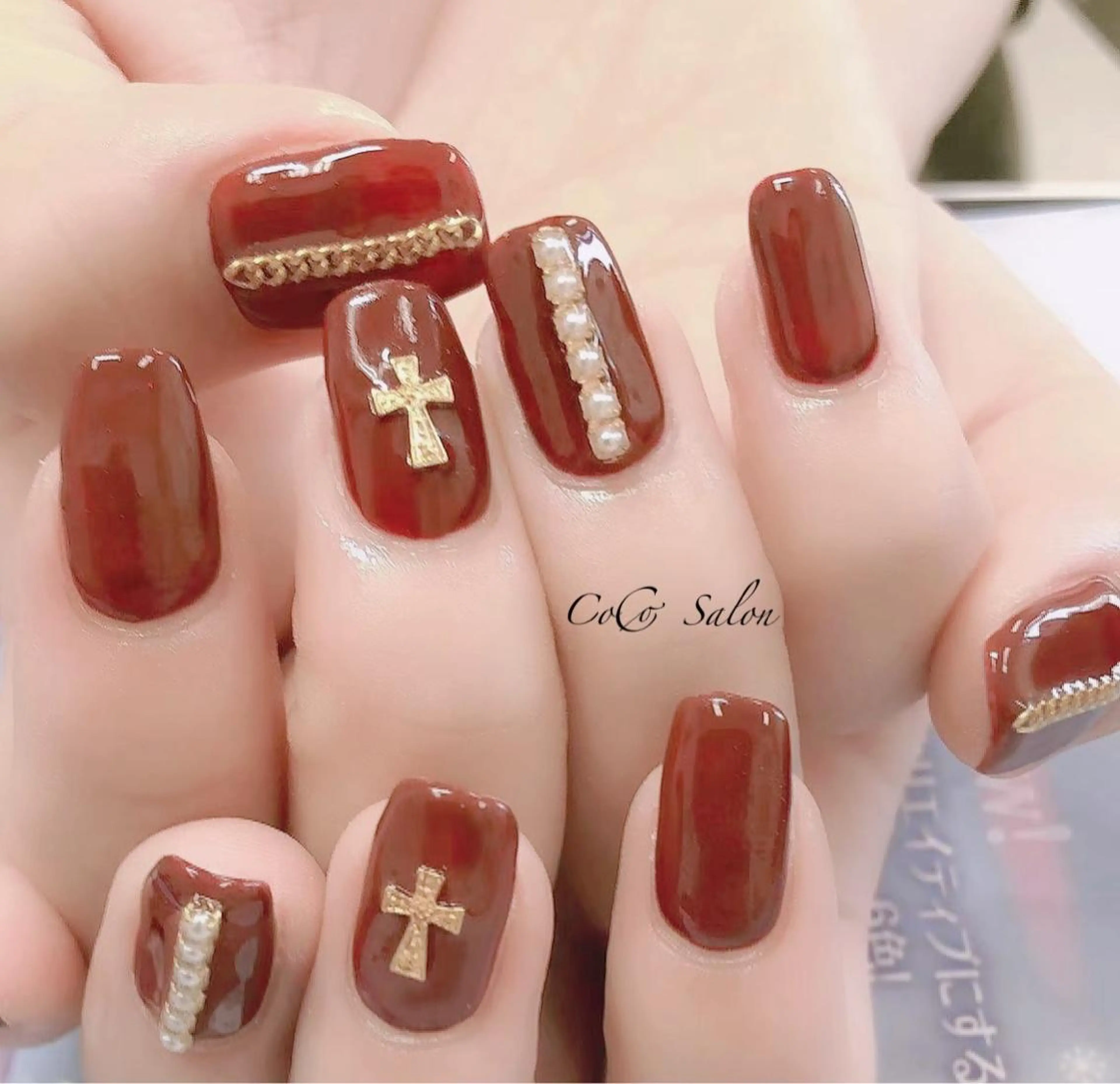 ネイル ボルドー 長さ出し ジェルネイル ハロウィン オフィスネイル CoCoSalon ネイル/まつ毛予約のネイルデザイン