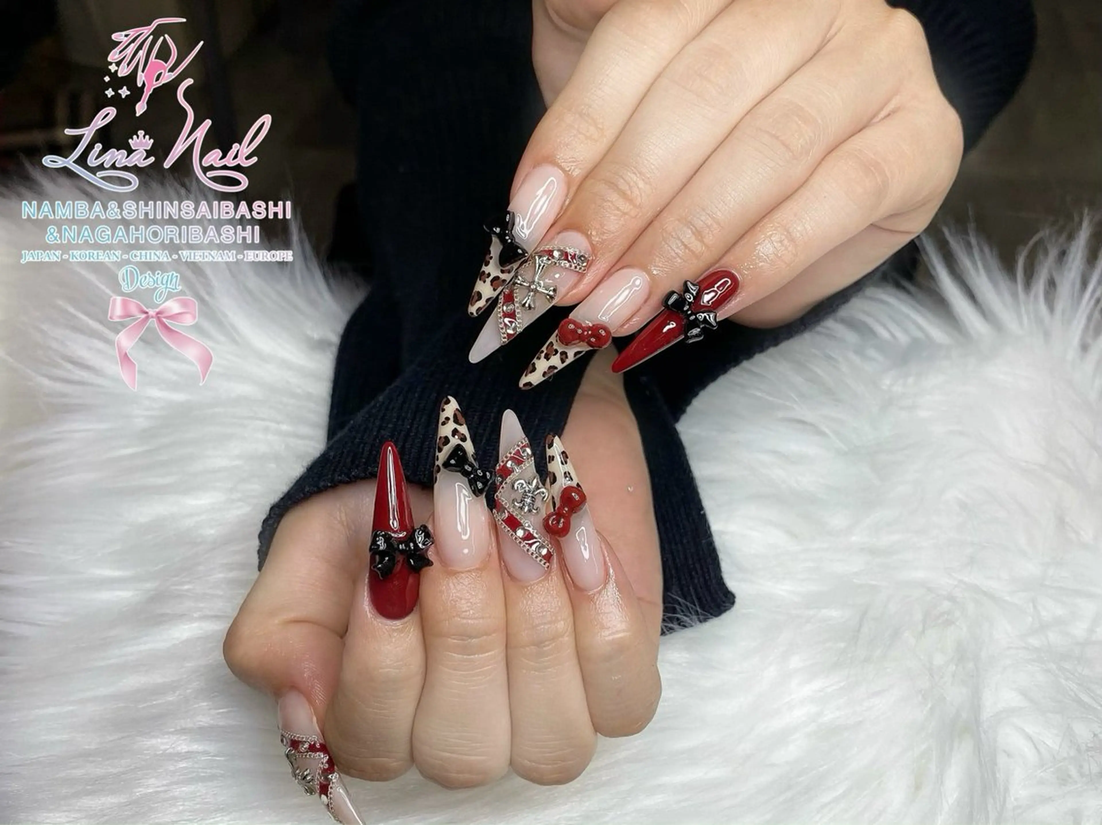 ロング 韓国風ヘア ロング クリスマス ハンドネイル Linanail Nambaのマツエク・マツパデザイン