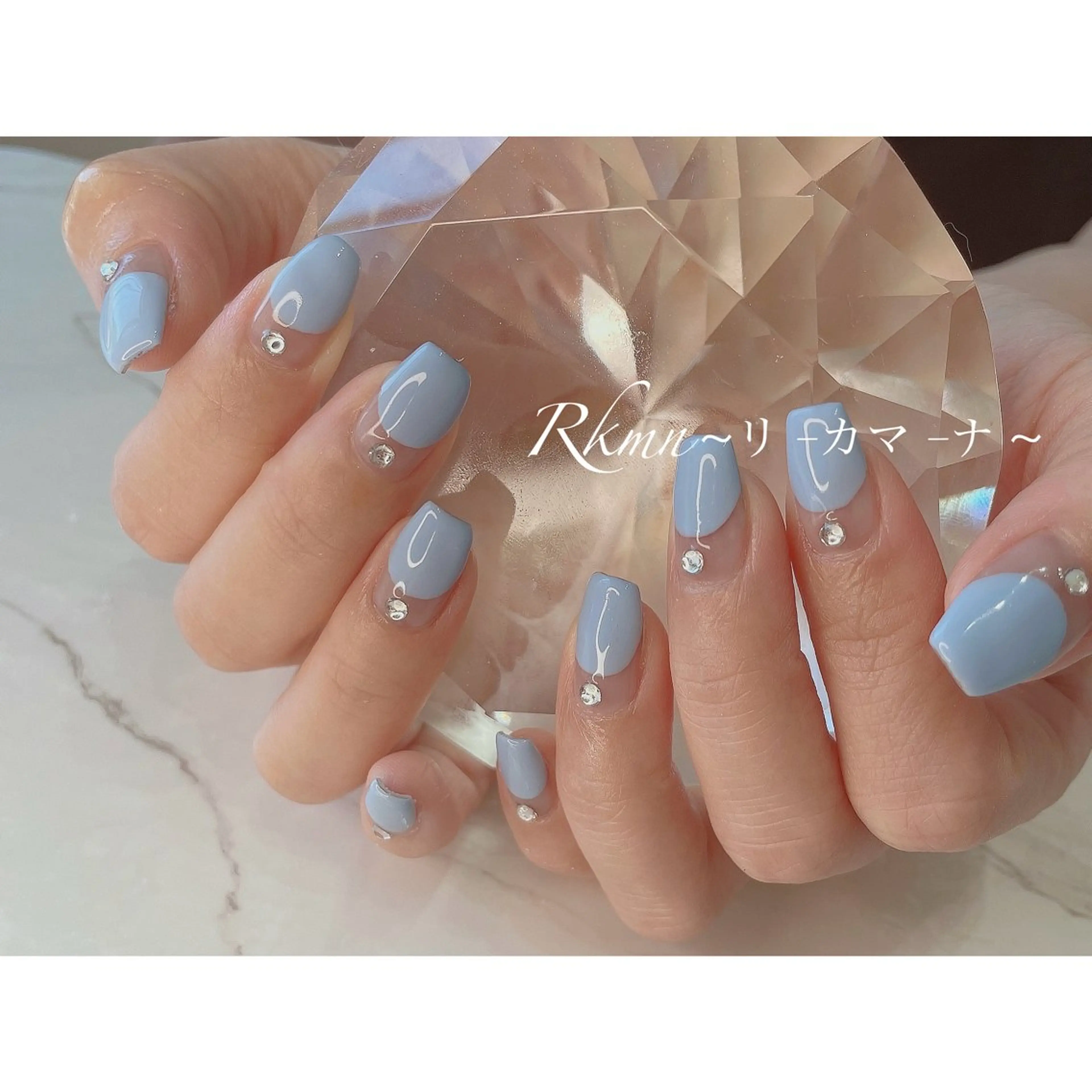 ネイル アートネイル ブルー フレンチネイル 春ネイル ハンドネイル フットネイル ハンドケア Rkmn ~リ-カマ-ナ~のネイルデザイン