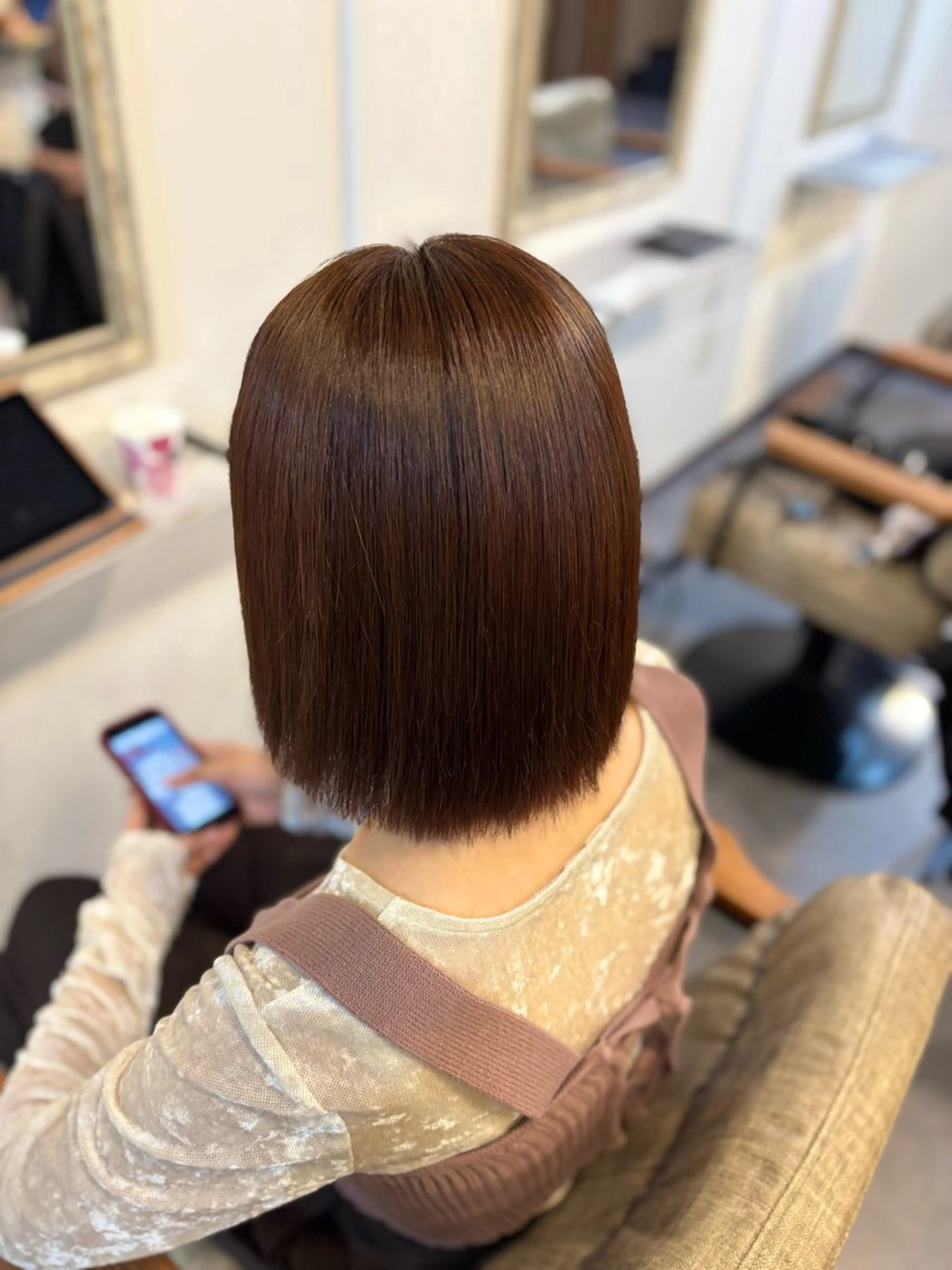 ショート カラー ブラウンカラー オレンジ オレンジブラウン ボブ カット ヘアカラー トリートメント Sherry/R 三川町　山本なつみのヘアスタイル