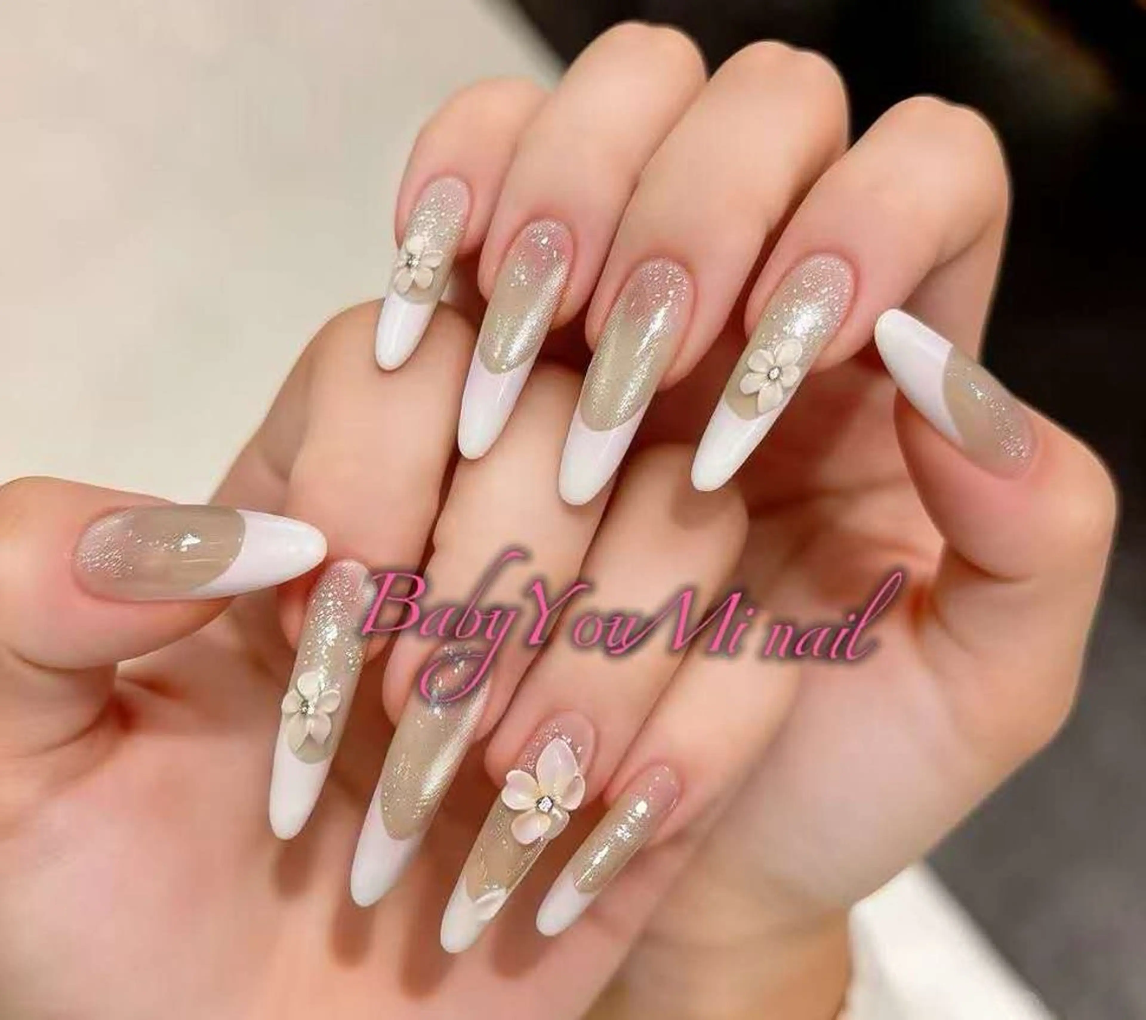 ネイル フラワーネイル フレンチネイル ジェルネイル ガラスフレンチ ハート ハンドネイル Oomiya 服部のネイルデザイン