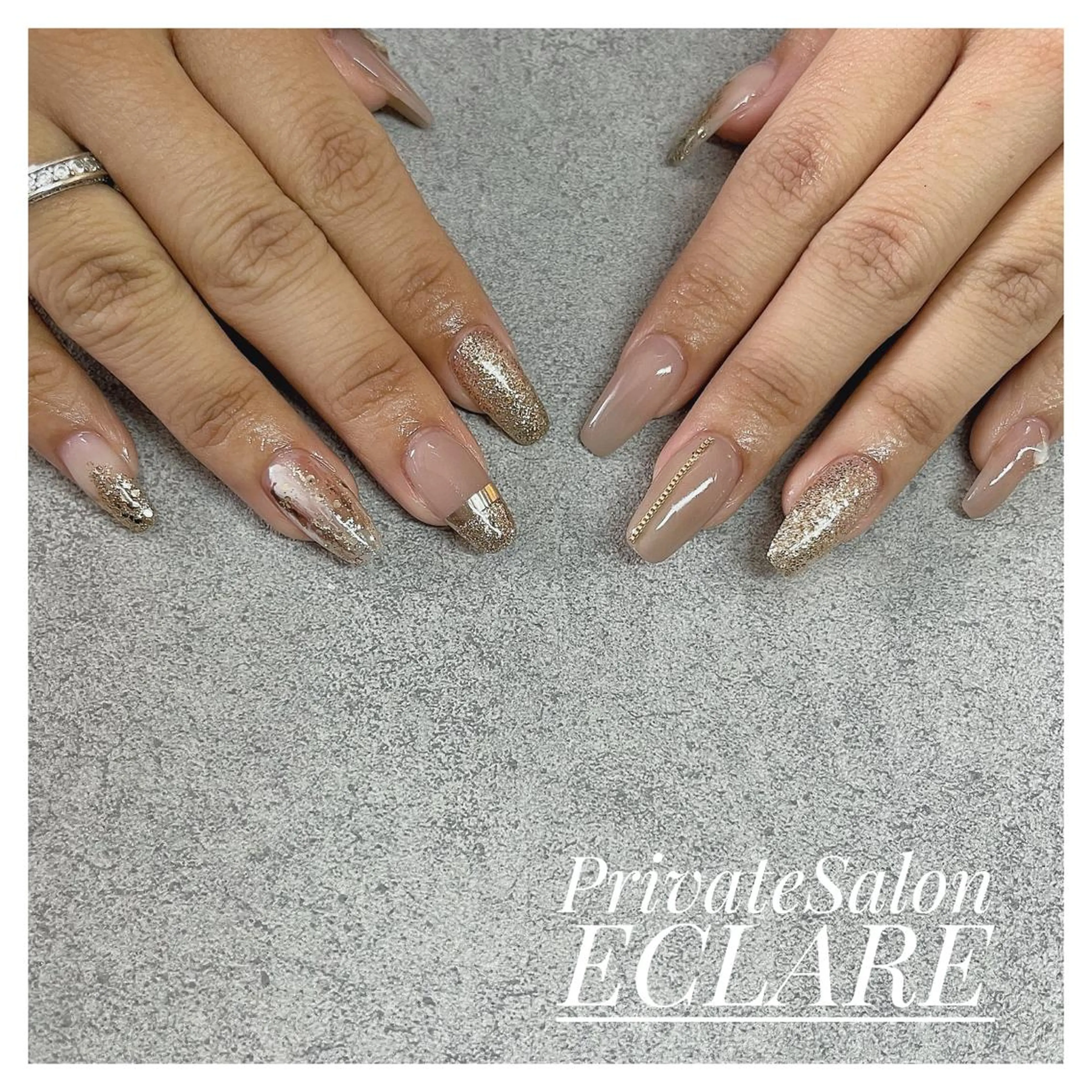 ネイル アートネイル ブラウン フットネイル フレンチネイル ジェルネイル ハンドネイル Nail Salon ECLAREのネイルデザイン