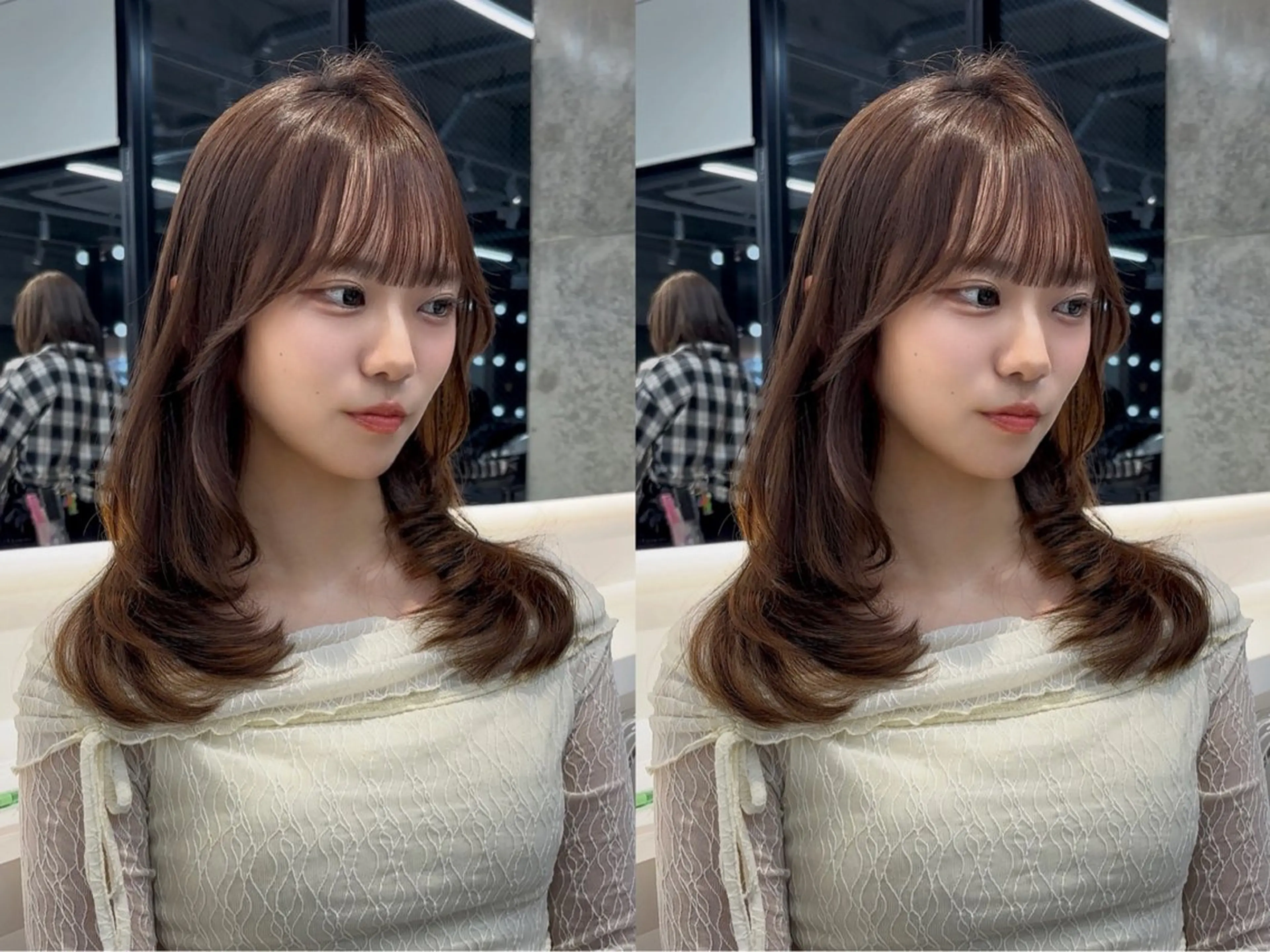 ミディアム カラー ミディアムレイヤー ブリーチ 透明感カラー ブリーチなしカラー 顔まわりレイヤー 【博多髪質改善】 吉村　清志のヘアスタイル