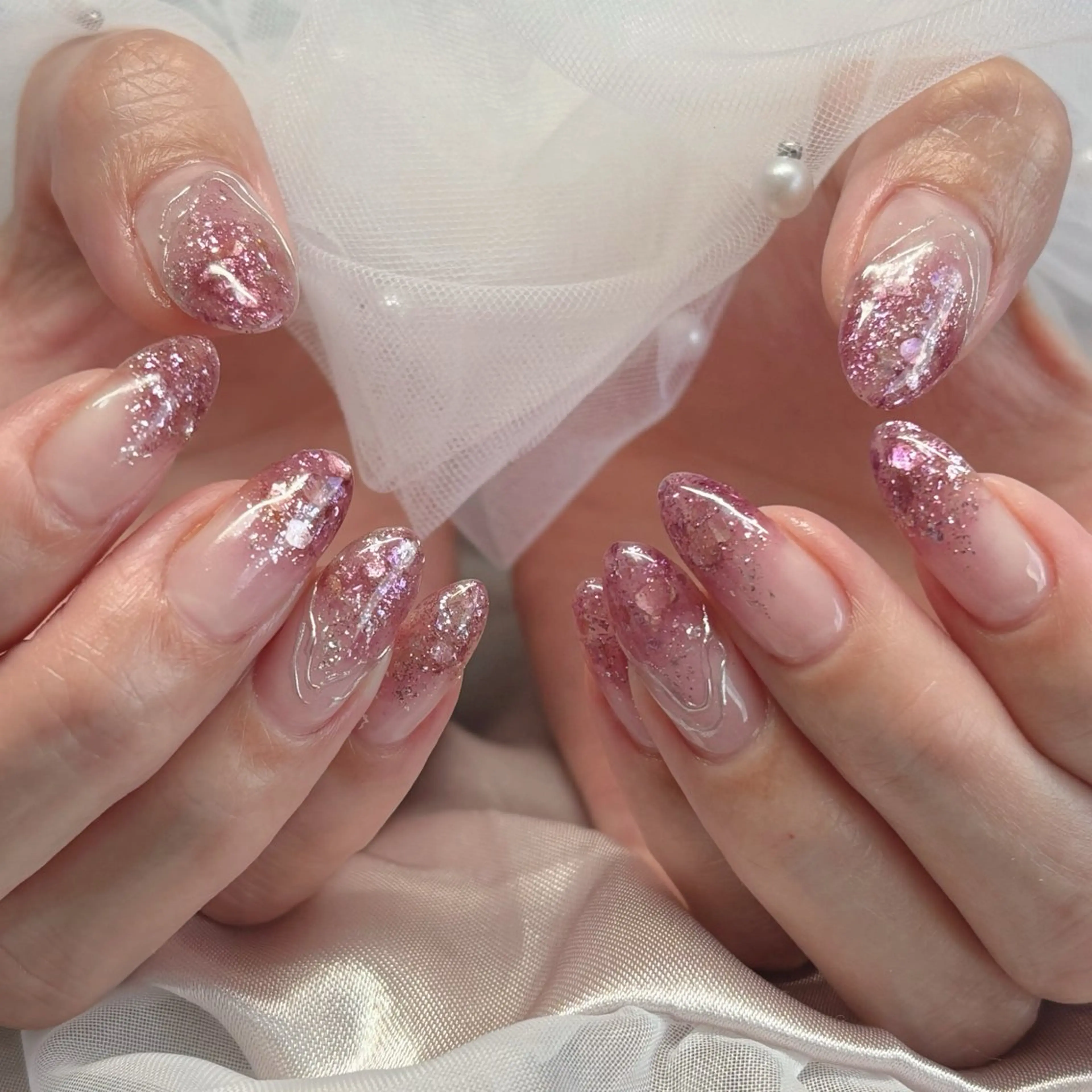 ネイル ラメ(グリッター) パープル ハンドネイル 認定講師⭐️歴20年 サロン&スクールのネイルデザイン