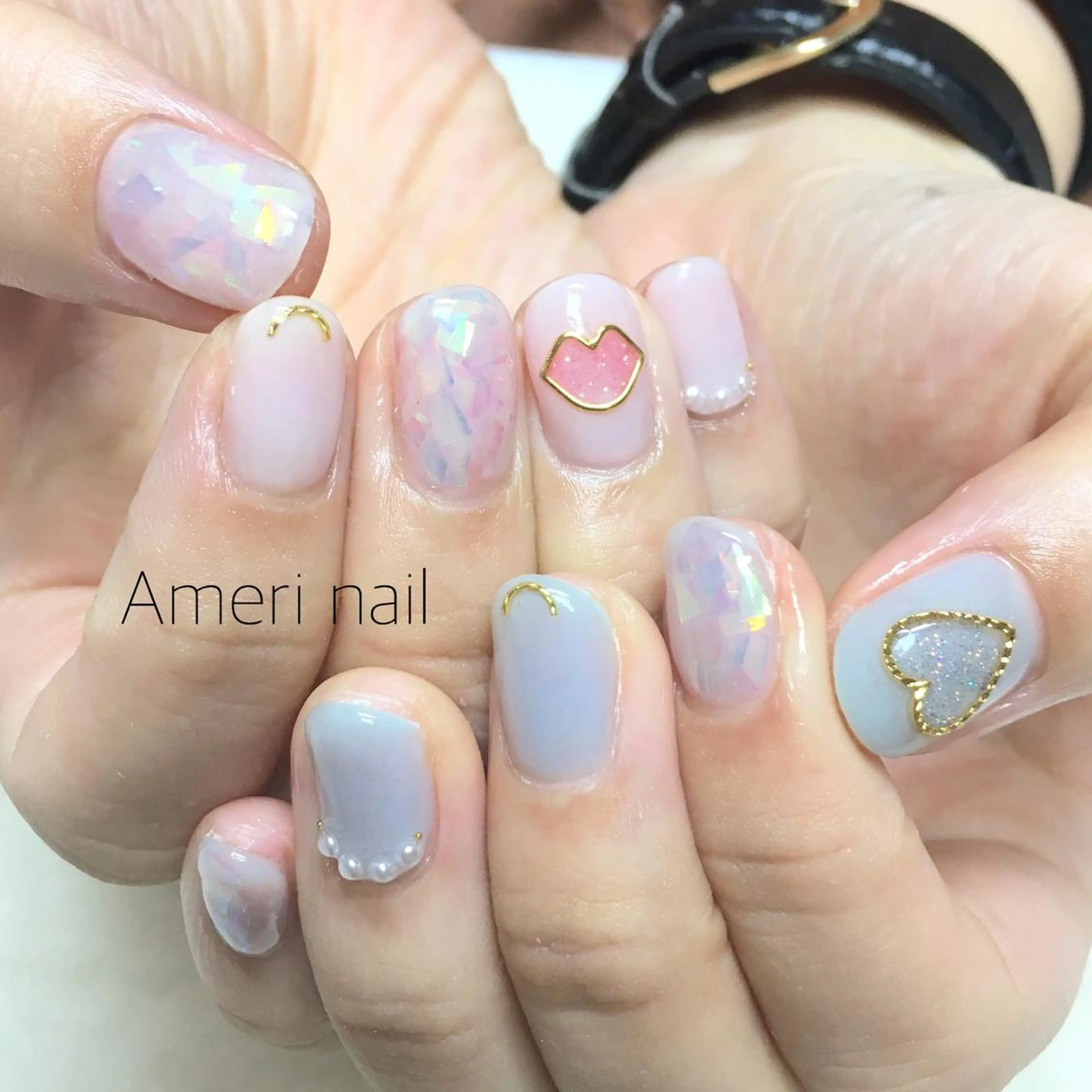 ネイル ブルー キラキラネイル ピンク Ameri nail /UKIのネイルデザイン