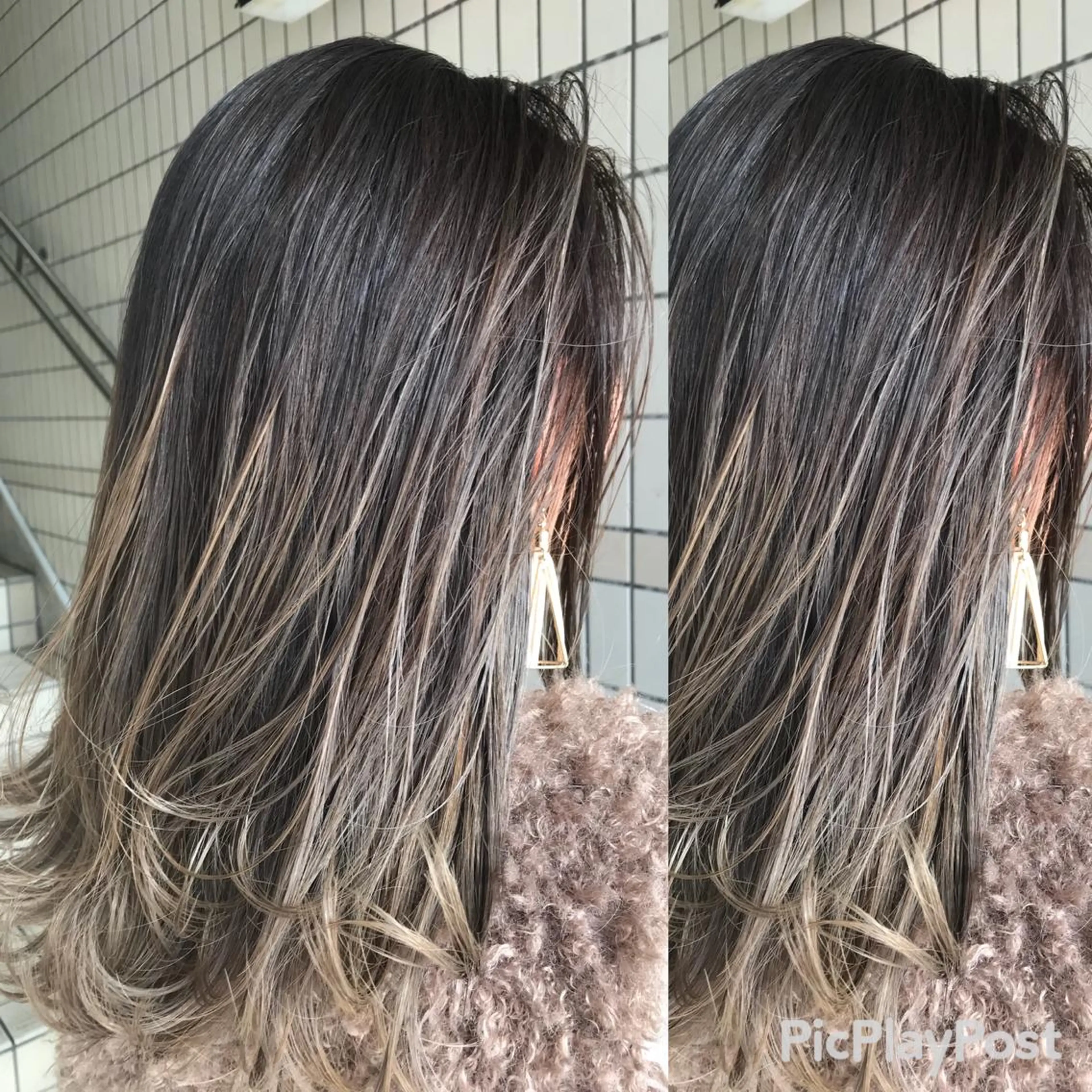 ミディアム カラー ヘアアレンジ バレイヤージュ レイヤーカット ヘアカラー トリートメント シアーベージュニスト 🥣大石亜里紗のヘアスタイル