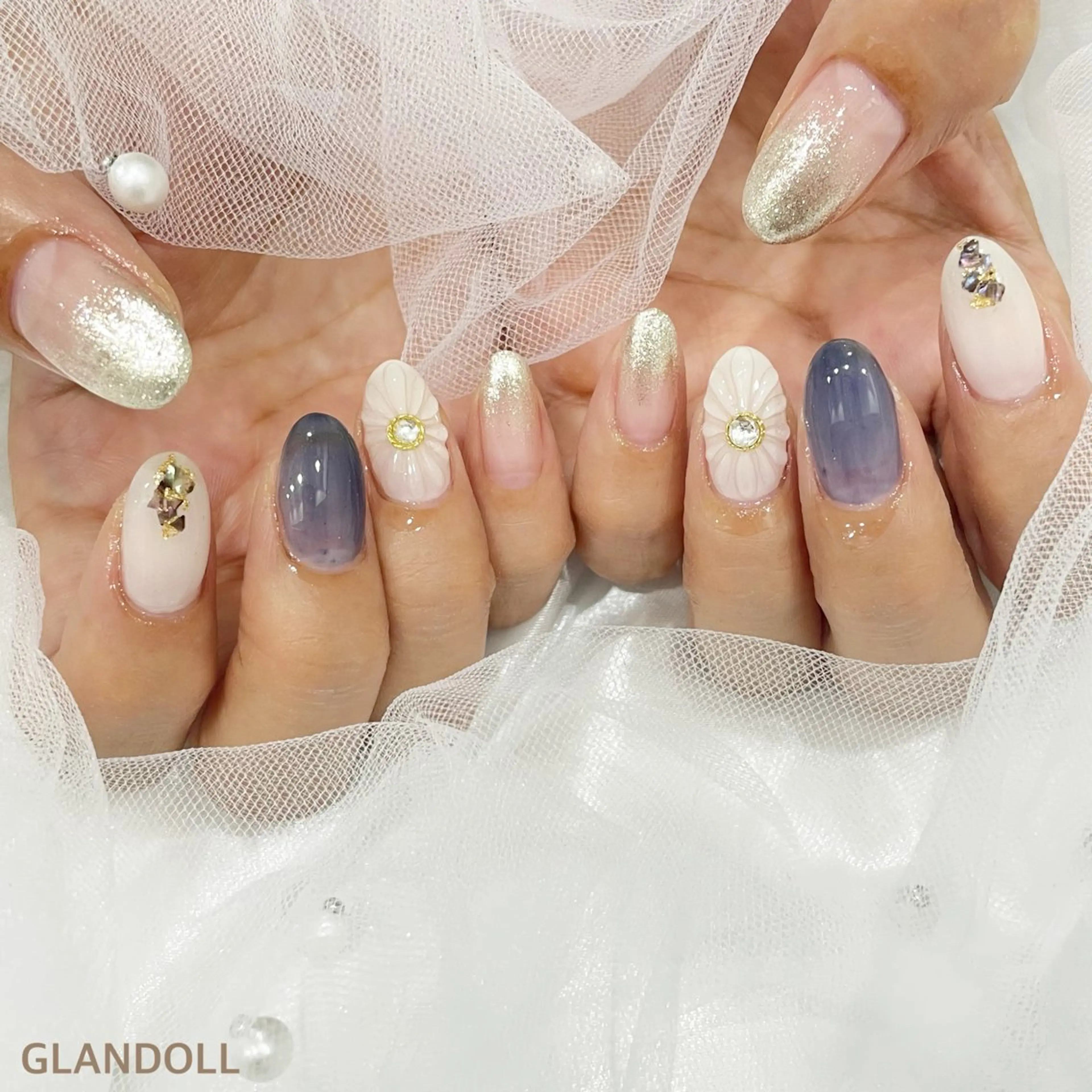 ネイル フラワーネイル ぷっくりネイル ハンドネイル GLANDOLL YURIのネイルデザイン