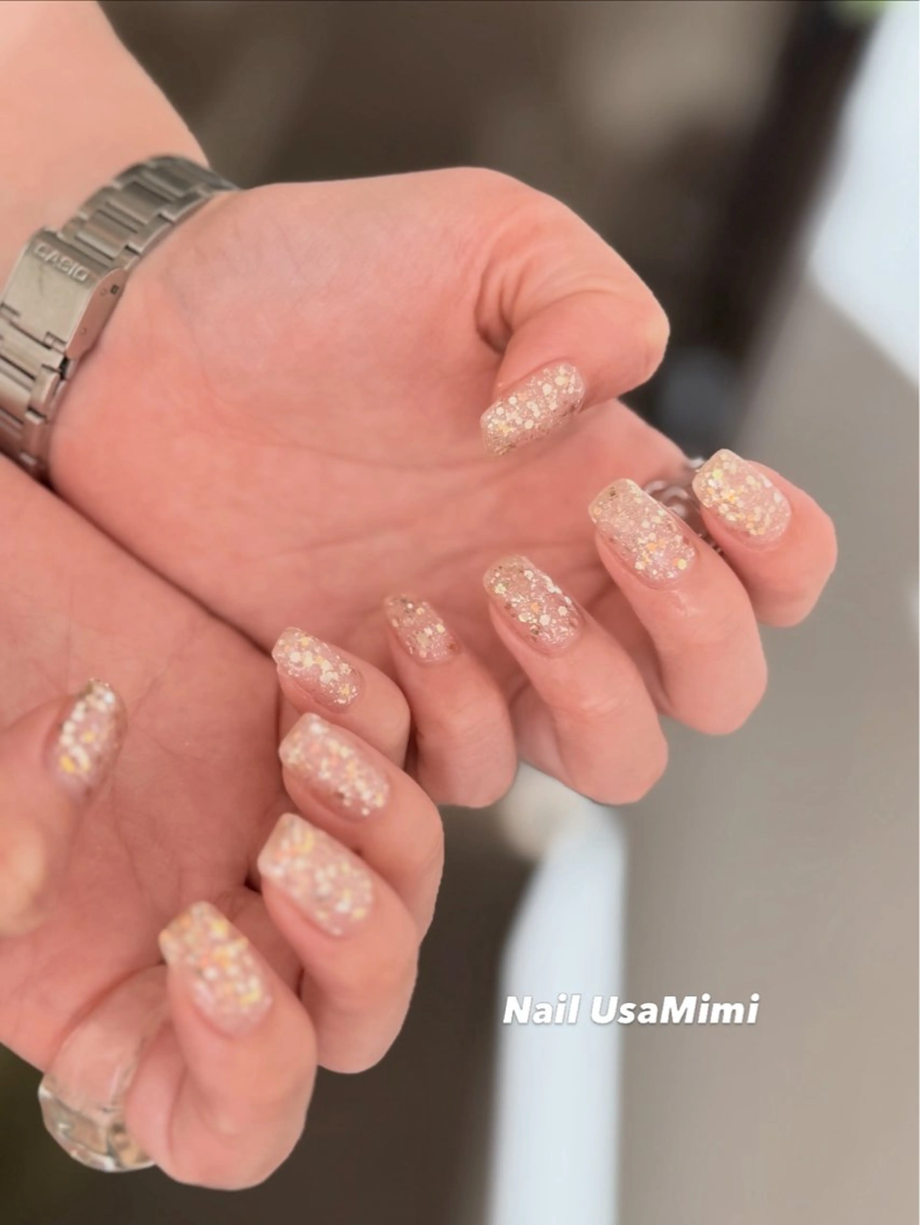 ネイル アートネイル ジェルネイル キラキラネイル オフィスネイル 春ネイル ハンドネイル Nail Usa Mimi ASAKOのネイルデザイン