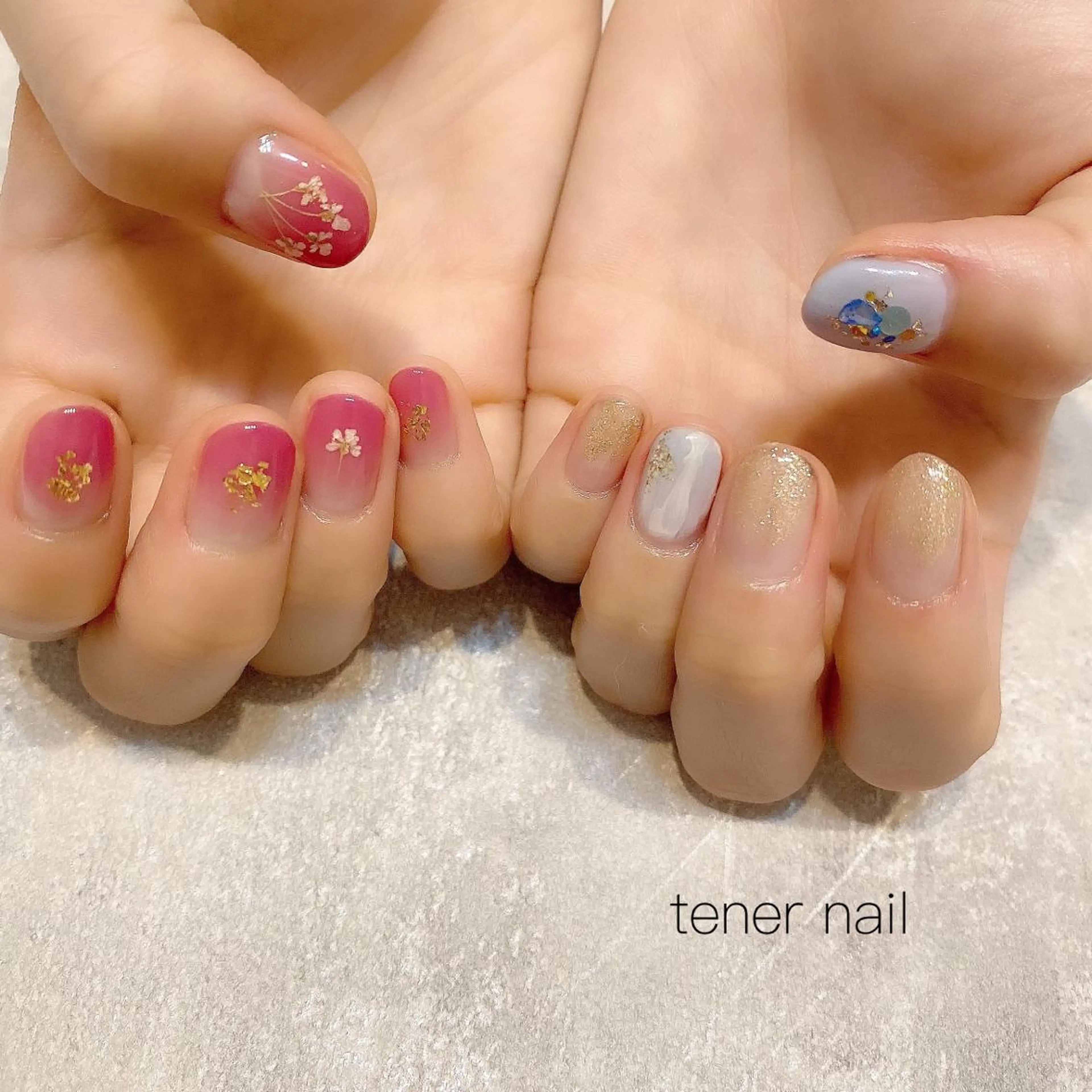 ネイル ゴールド ラメ(グリッター) ピンク テネルネイル tener nailのネイルデザイン