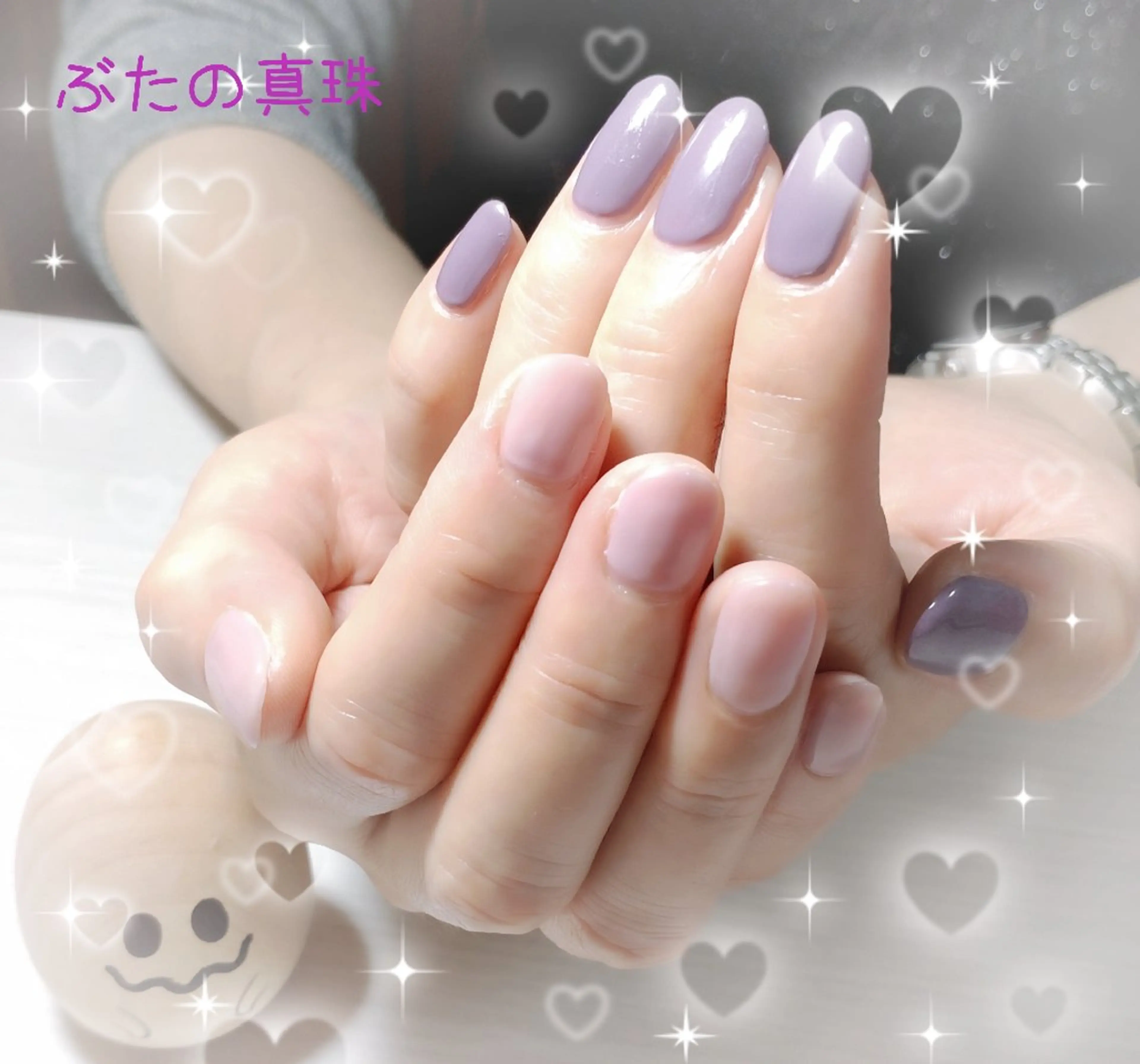 ネイル ピンク ピンクベージュ パープル ハンドネイル 林 珠里のネイルデザイン