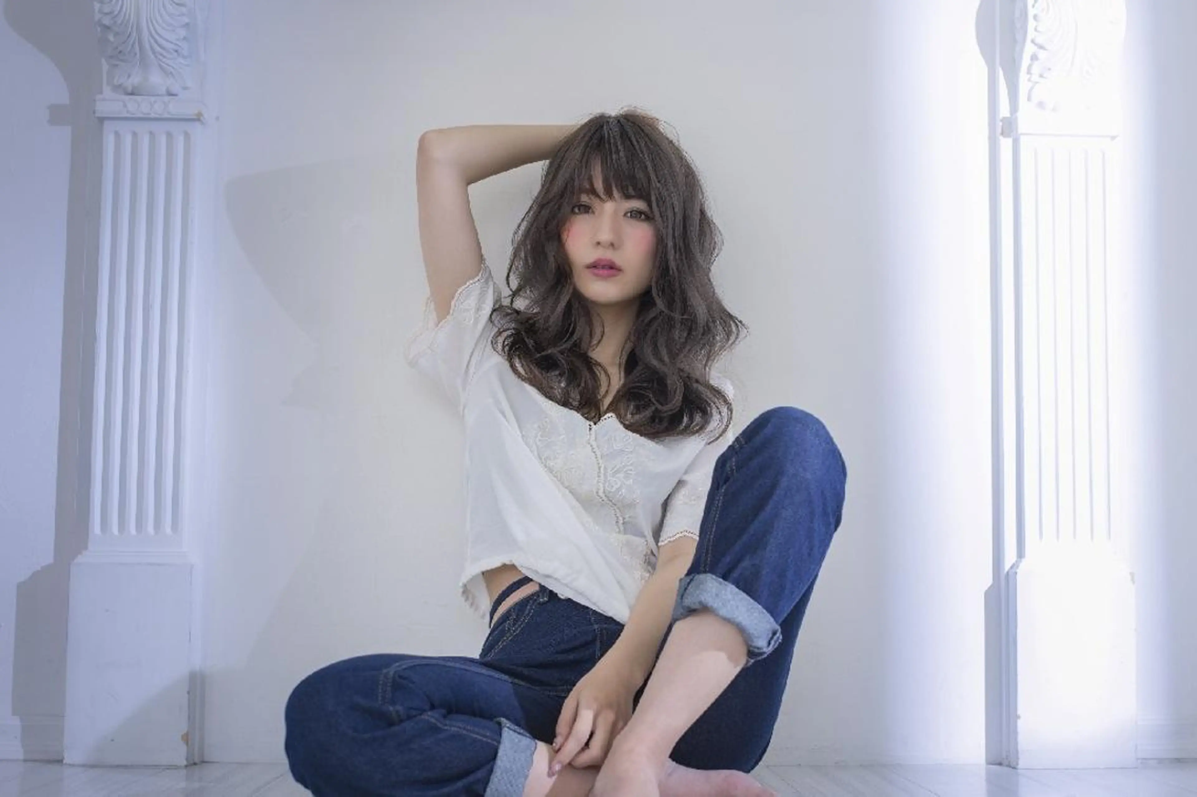 ミディアム パーマ カラー belta 姫路山吹 カラーモデル募集のヘアスタイル