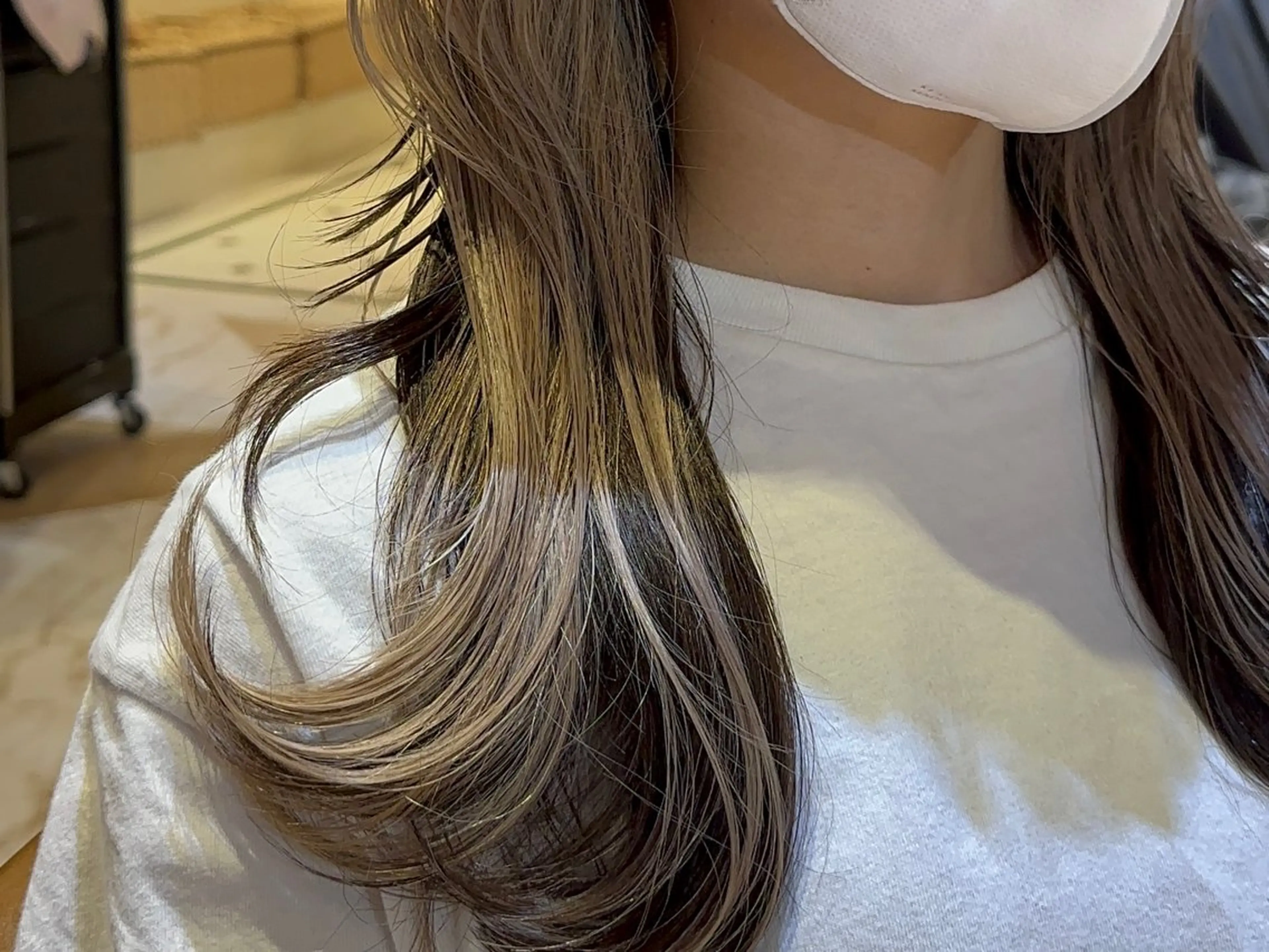 ミディアム カット ヘアカラー トリートメント ブリーチなしダブル カラー縮毛矯正　下野のヘアスタイル