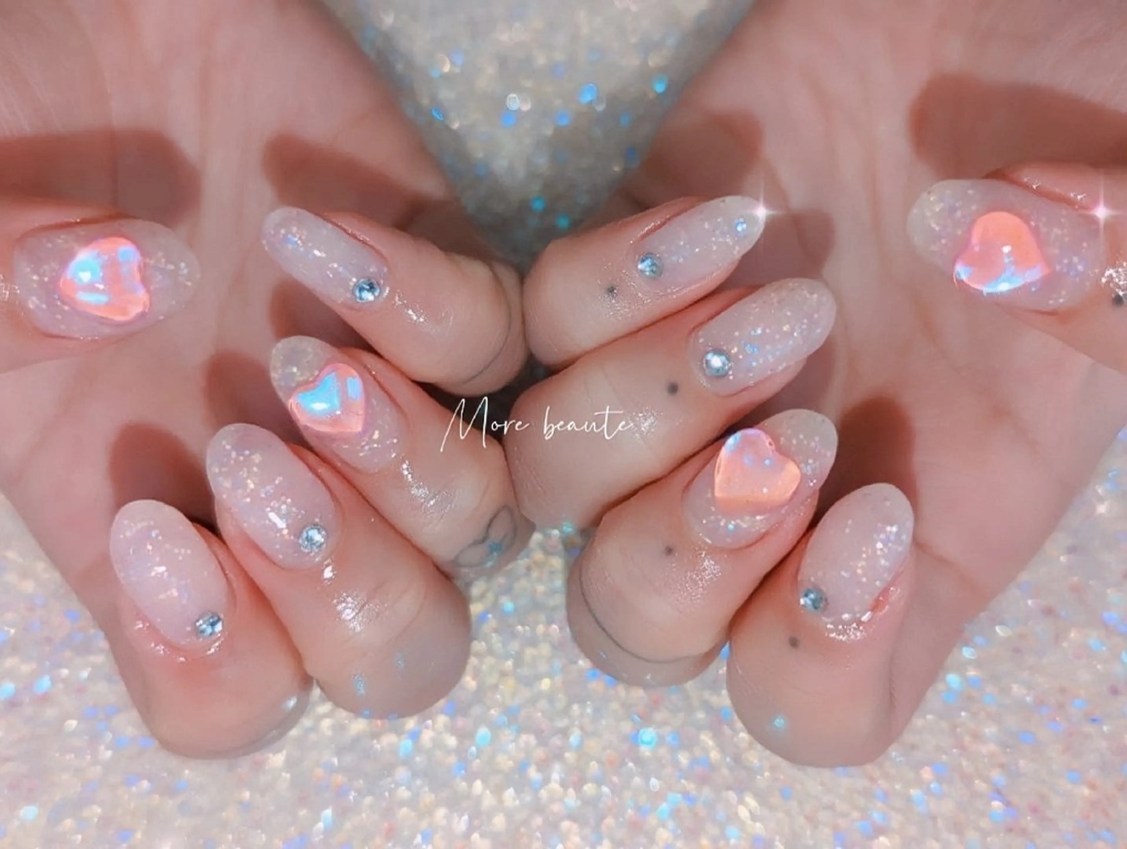 ネイル 長さ出し ジェルネイル ハート 韓国ネイル マグネットネイル ハンドネイル I LOVE ME NAIL.｡.:*♡のネイルデザイン