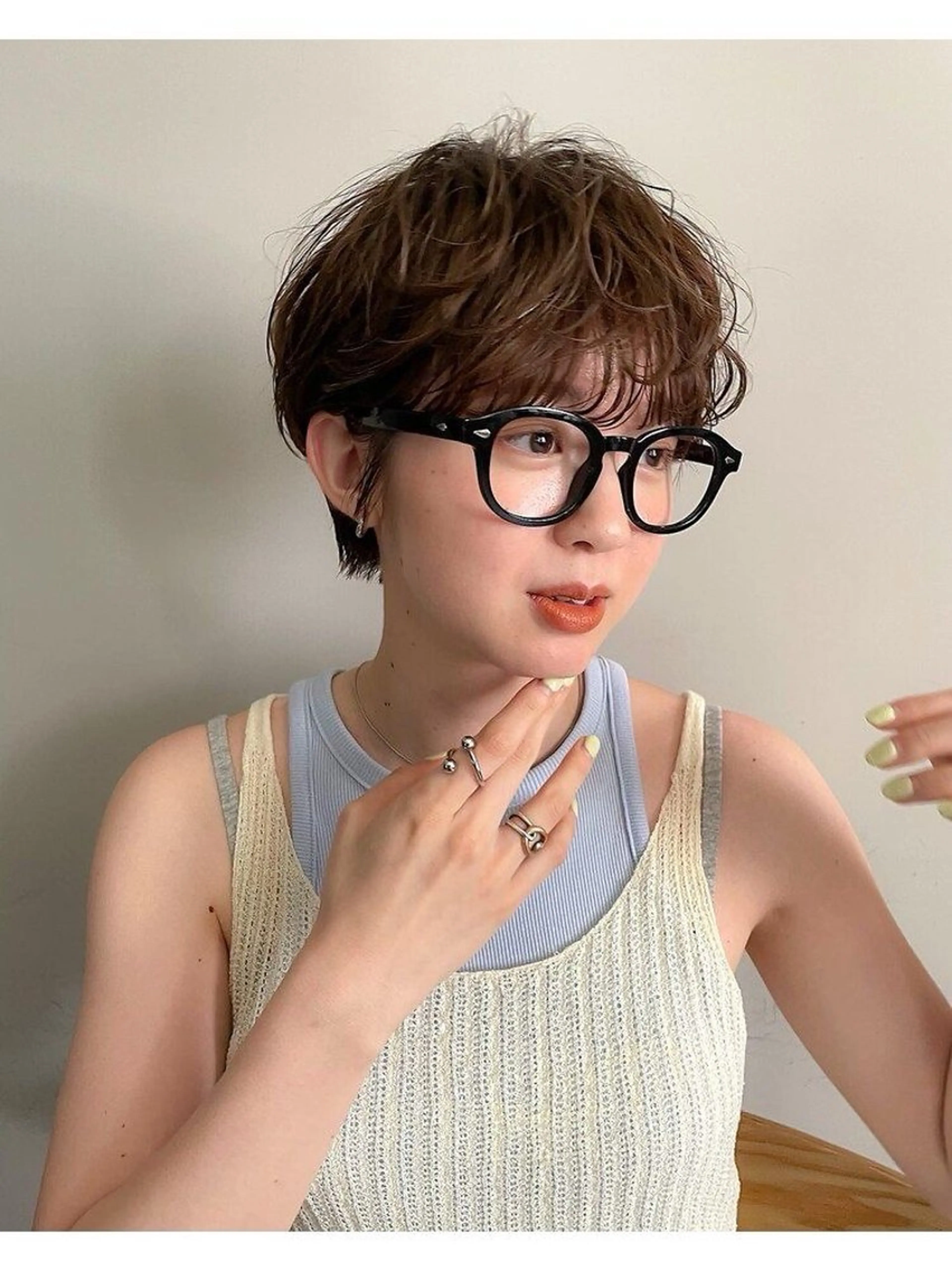 ショート パーマ くせ毛 韓国風ヘア レイヤーカット デジタルパーマ ニュアンスパーマ 韓国風パーマ🌿コテ 巻き風パーマ/るいのヘアスタイル