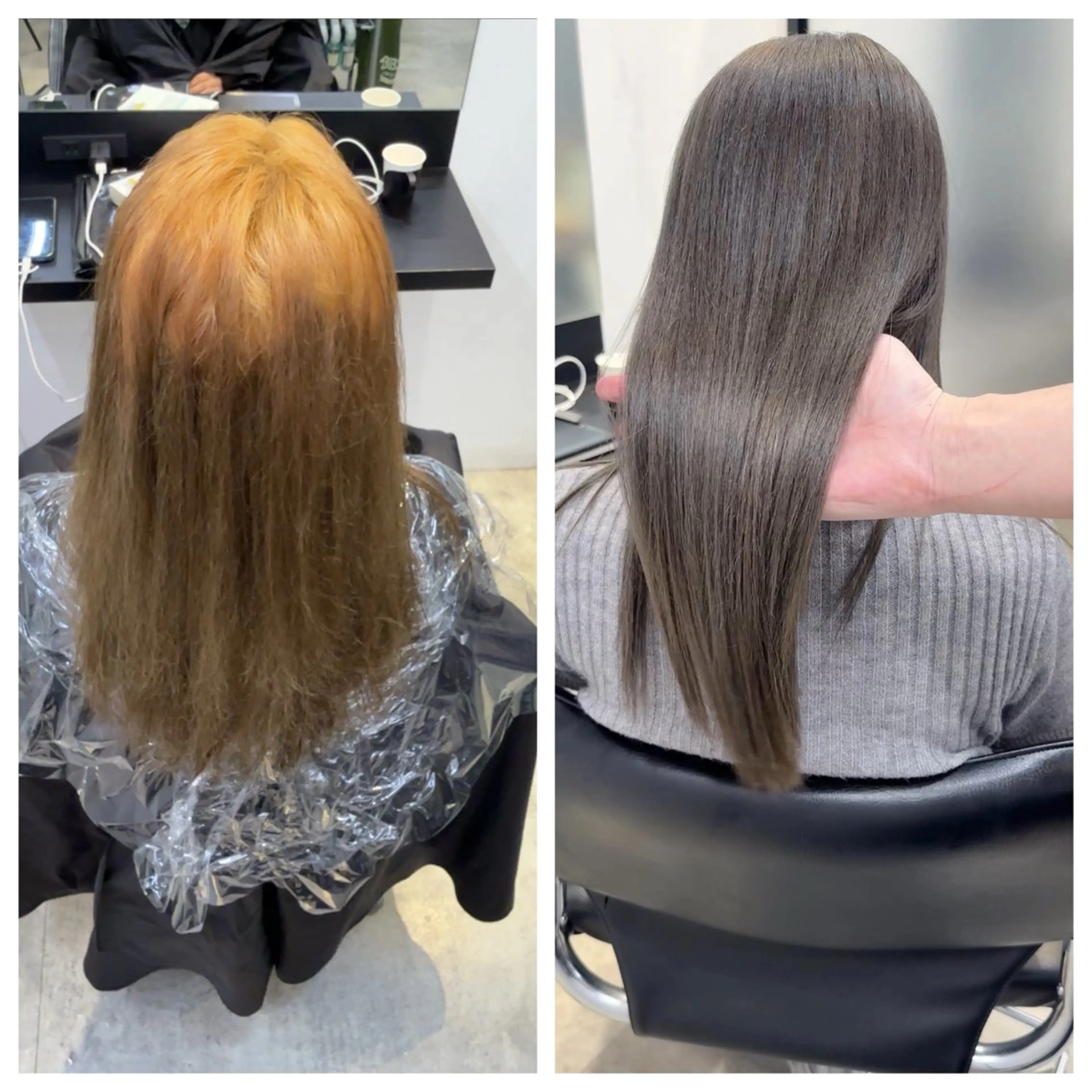 ロング 縮毛矯正 ヘアカラー 縮毛矯正 トリートメント け んブリーチ縮毛矯正のヘアスタイル