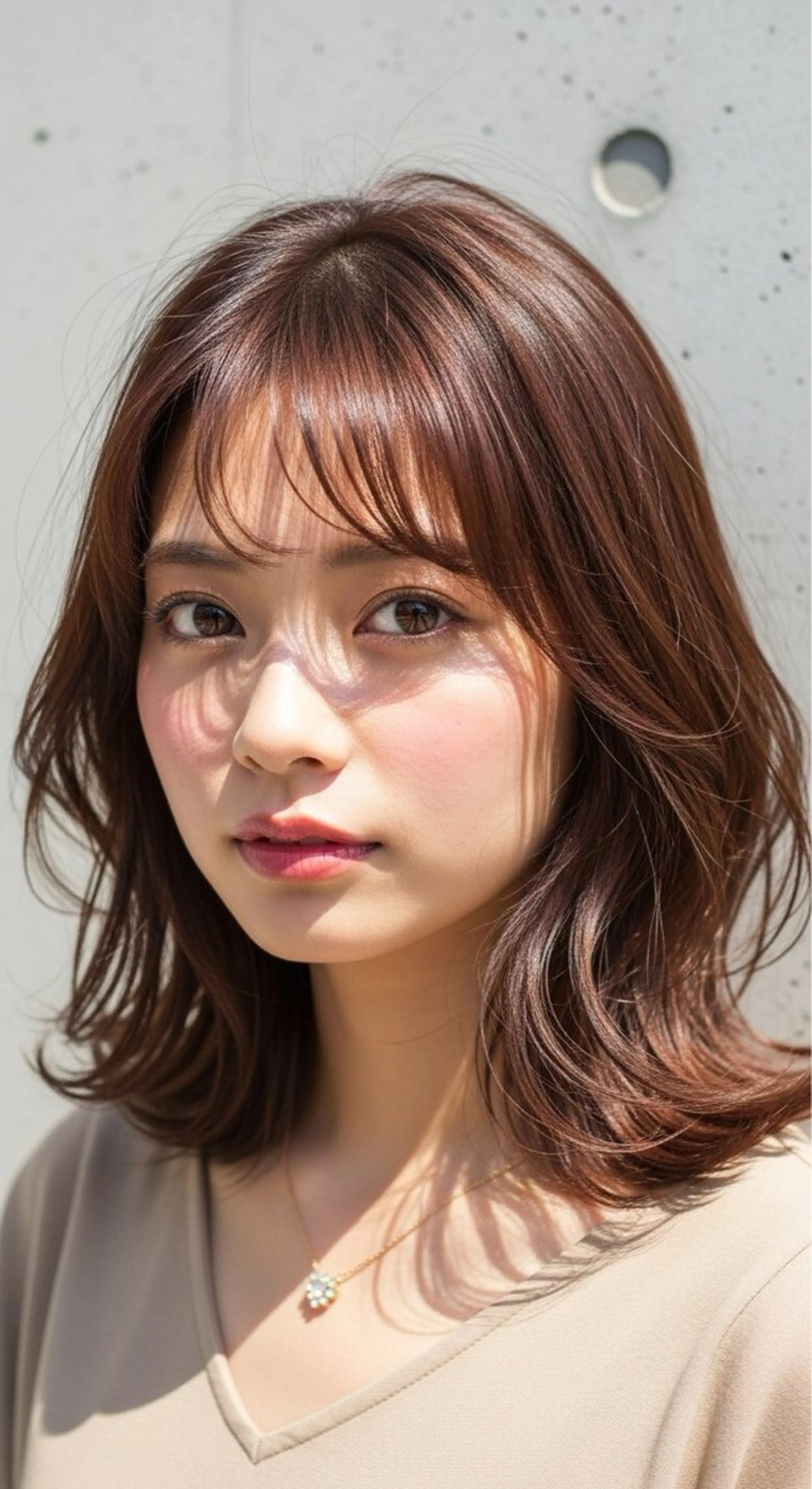 ミディアム カラー パーマ 透明感カラー レイヤーカット カット パーマ トリートメント さく/髪質改善× 縮毛矯正/町田のヘアスタイル