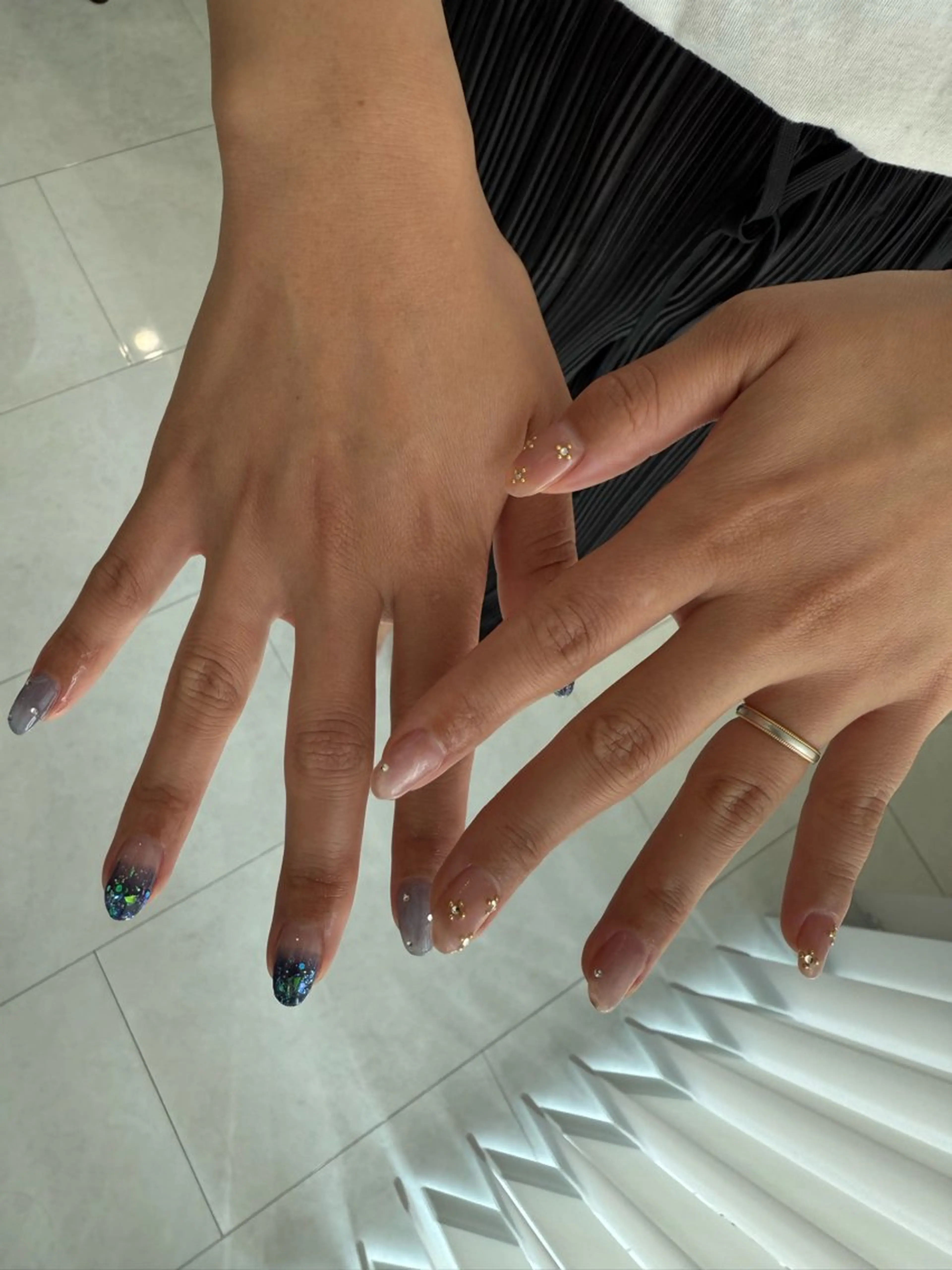 ネイル オーロラネイル ブルー グラデーション マグネットネイル 持ち込み ハンドネイル nail salon Estelleのネイルデザイン