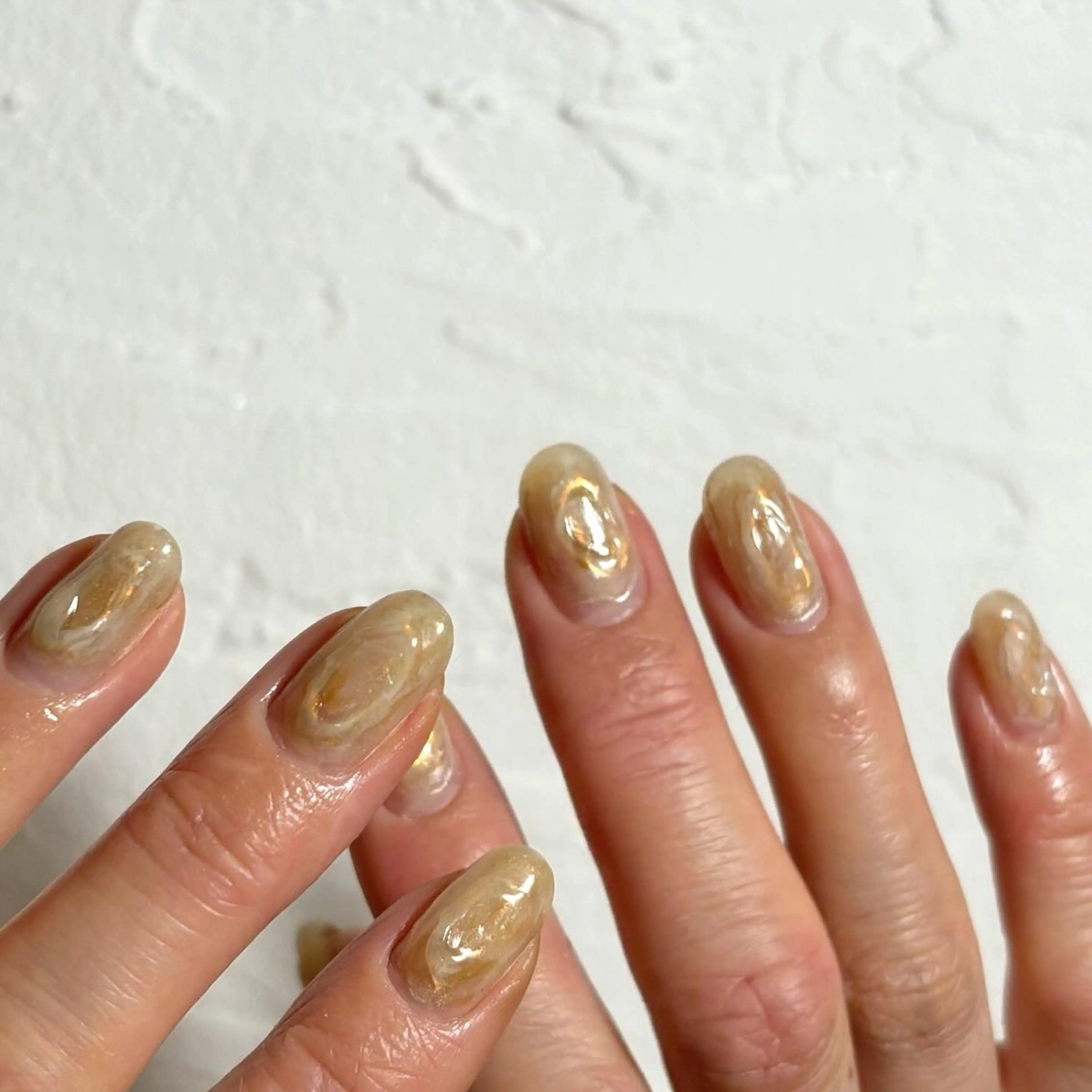 ネイル オーロラネイル 氷ネイル・うるうるネイル オレンジ ネイルチップ ハンドネイル Elio所属・Elio 国泰寺のネイルデザイン