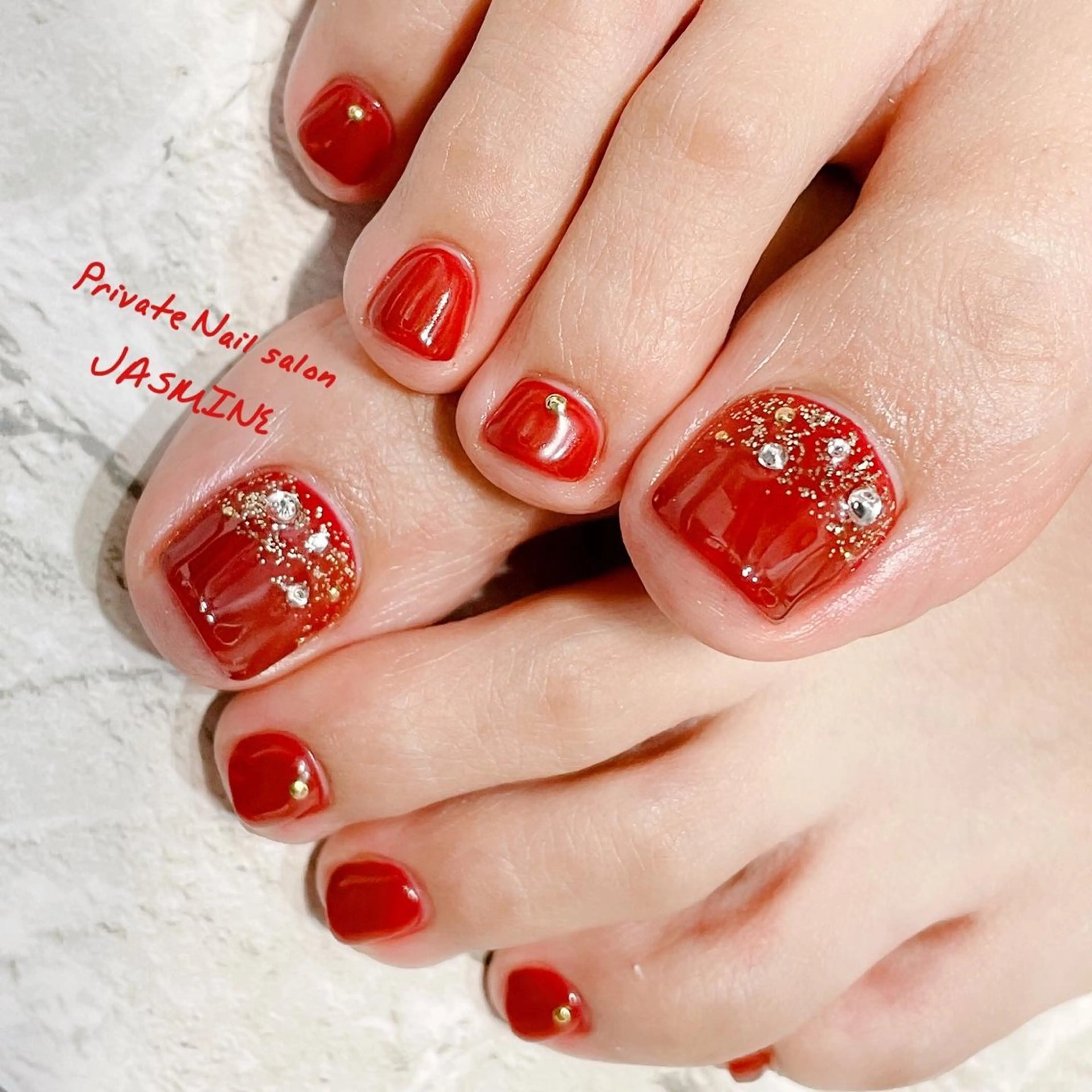 ネイル ボルドー フットネイル ラメ(グリッター) Nail salon JASMINEのネイルデザイン