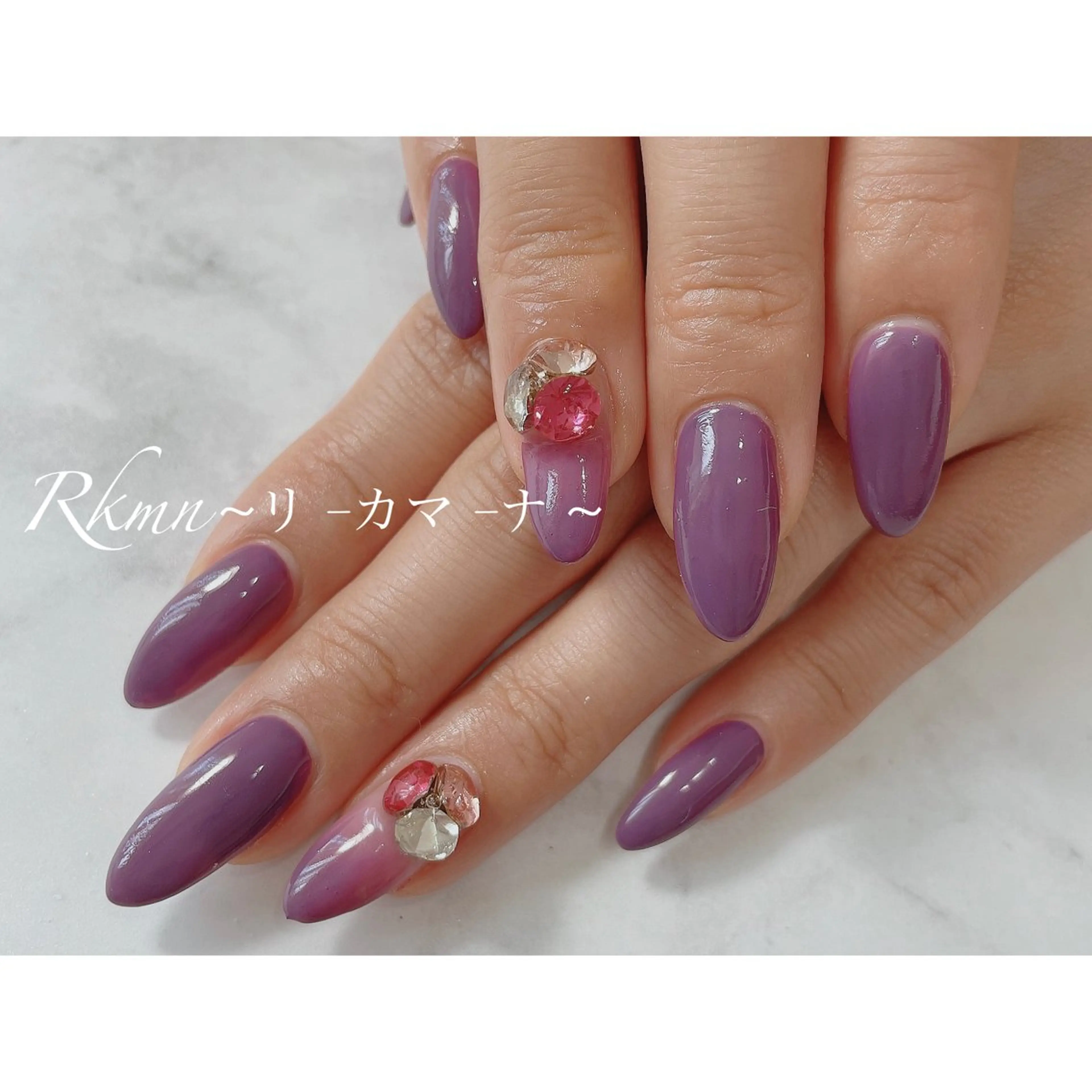 ネイル アートネイル パープル 春ネイル ハンドネイル フットネイル ハンドケア Rkmn ~リ-カマ-ナ~のネイルデザイン