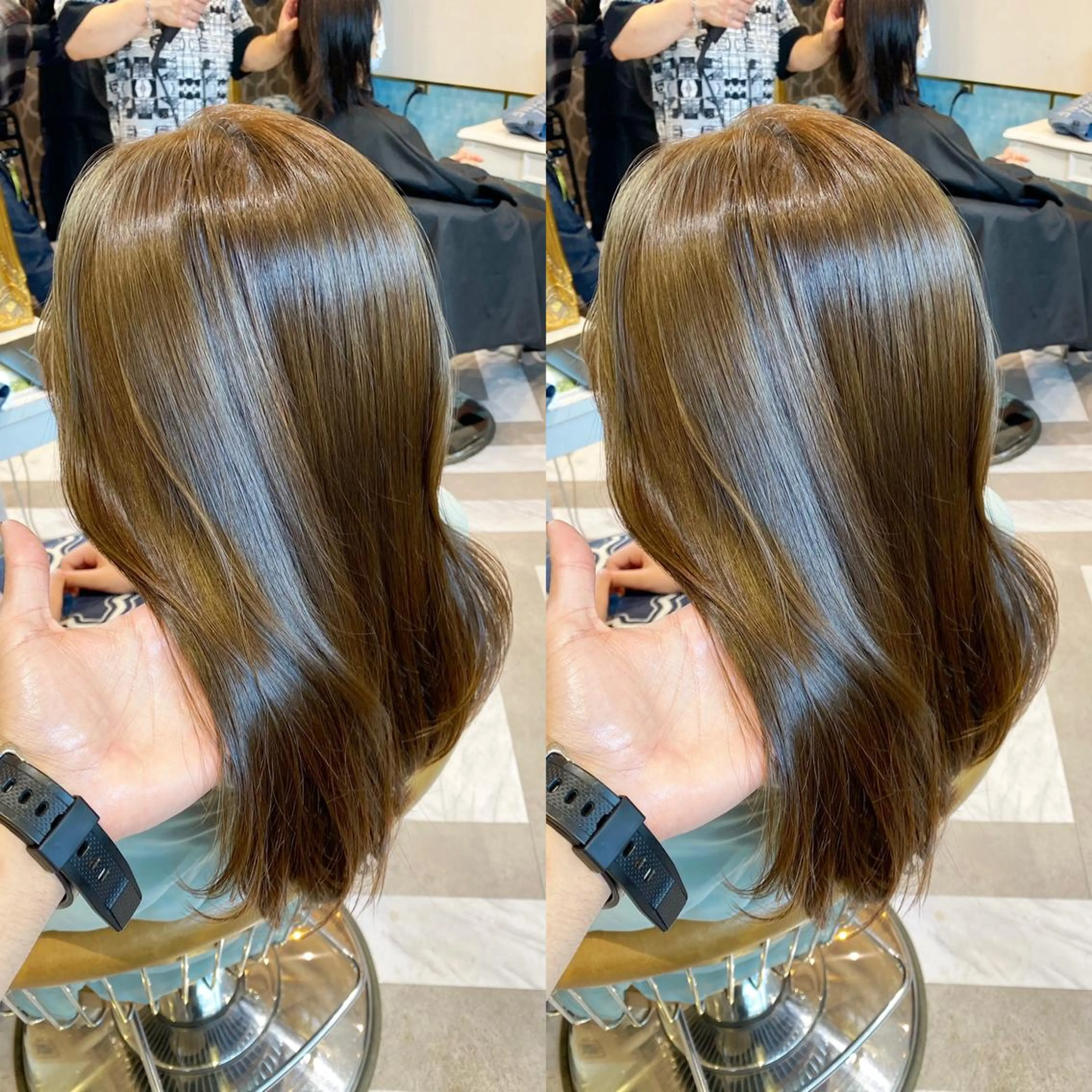 ミディアム カット ヘアカラー 縮毛矯正 トリートメント レイヤーカット /透明感カラー西田のヘアスタイル