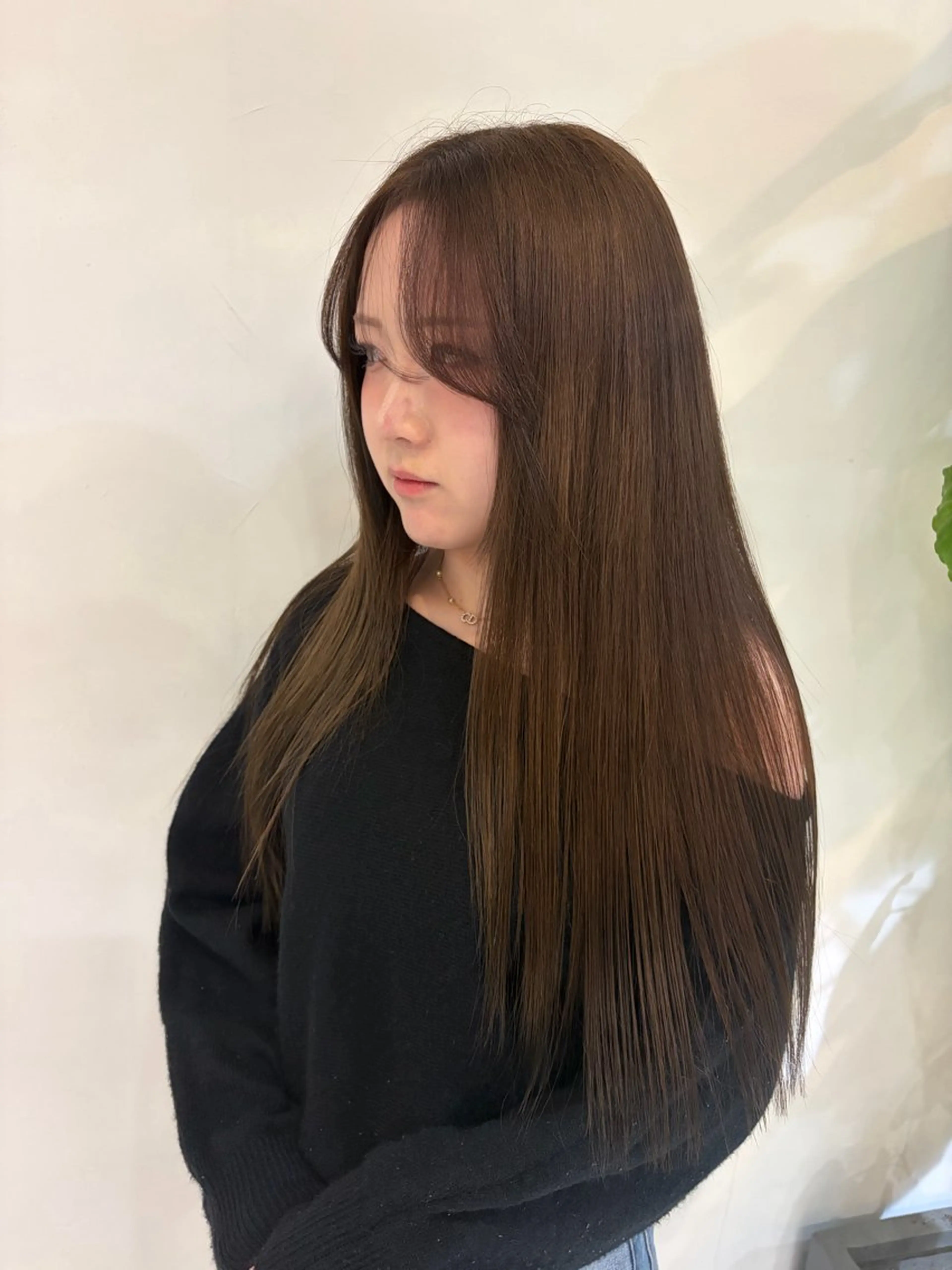 ロング カラー アッシュ ブリーチ 縮毛矯正 ヘアカラー 塩崎 聖奈のヘアスタイル