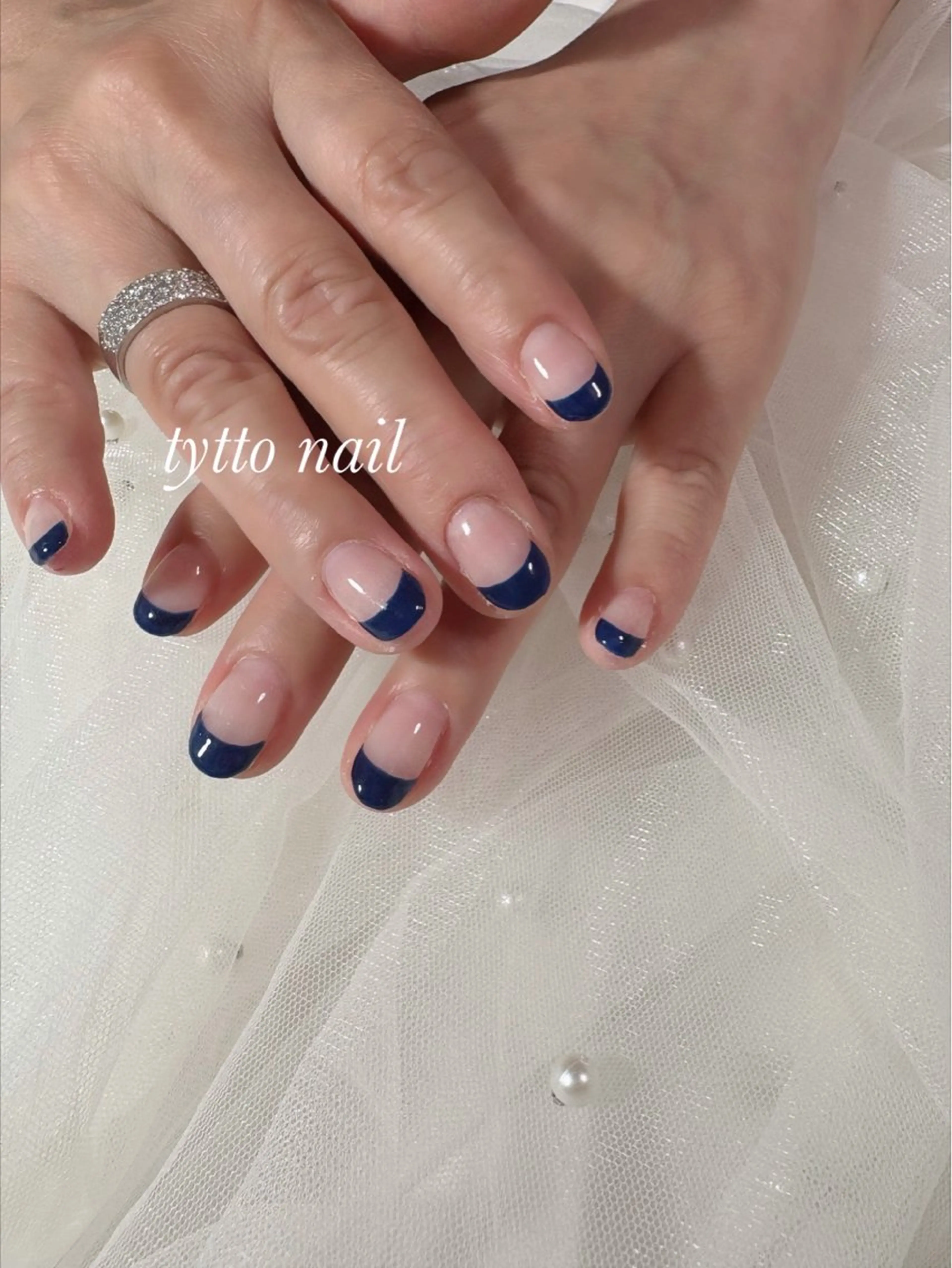 ネイル ブルー フレンチネイル ネイビー ワンカラーネイル ショートネイル ハンドネイル tytto nail ❤︎‪‪eri‪‪のネイルデザイン