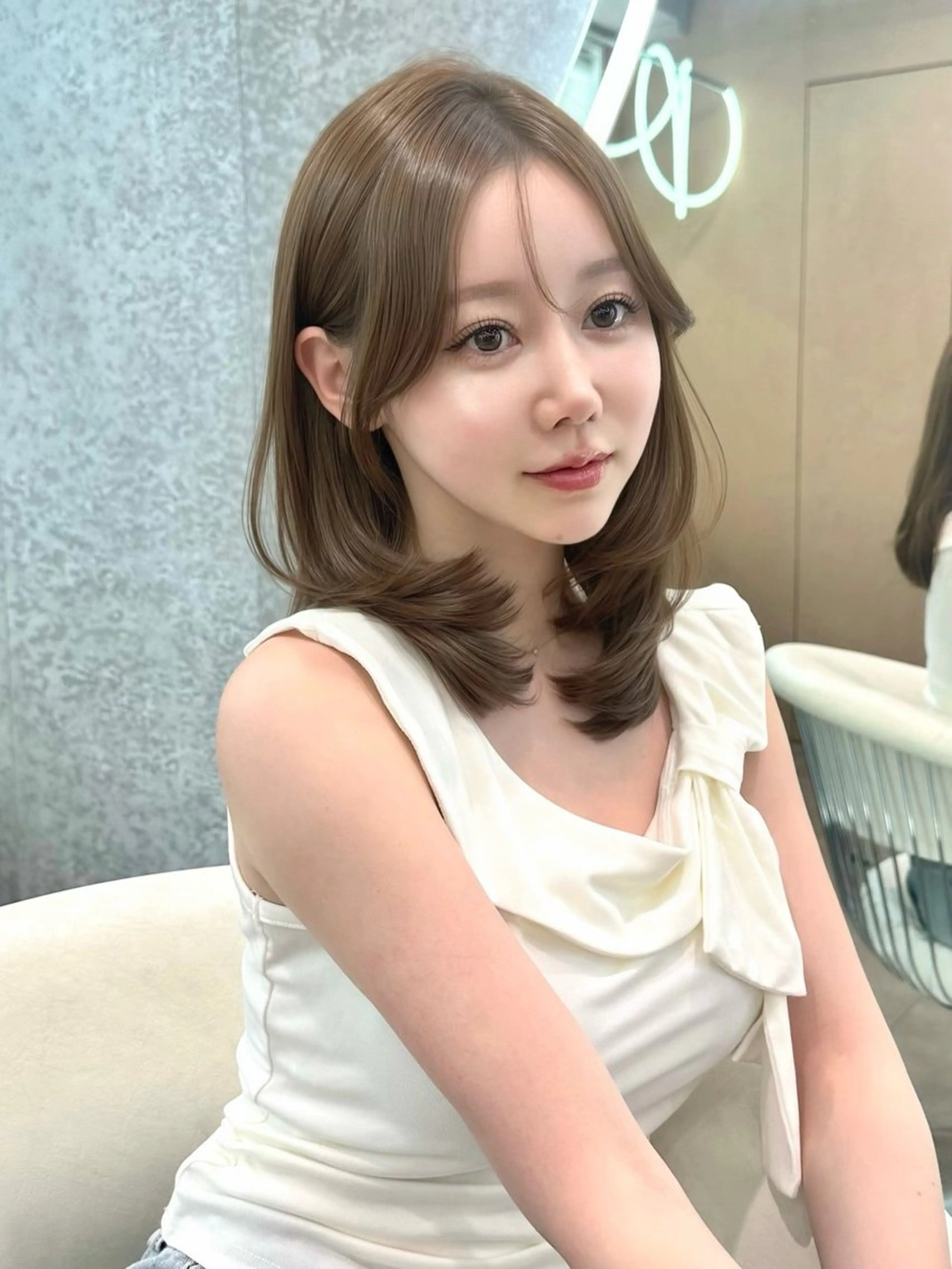 ミディアム カラー ヘアアレンジ カット ヘアカラー トリートメント ブリーチなしW🎀 髪質改善／はのんのヘアスタイル