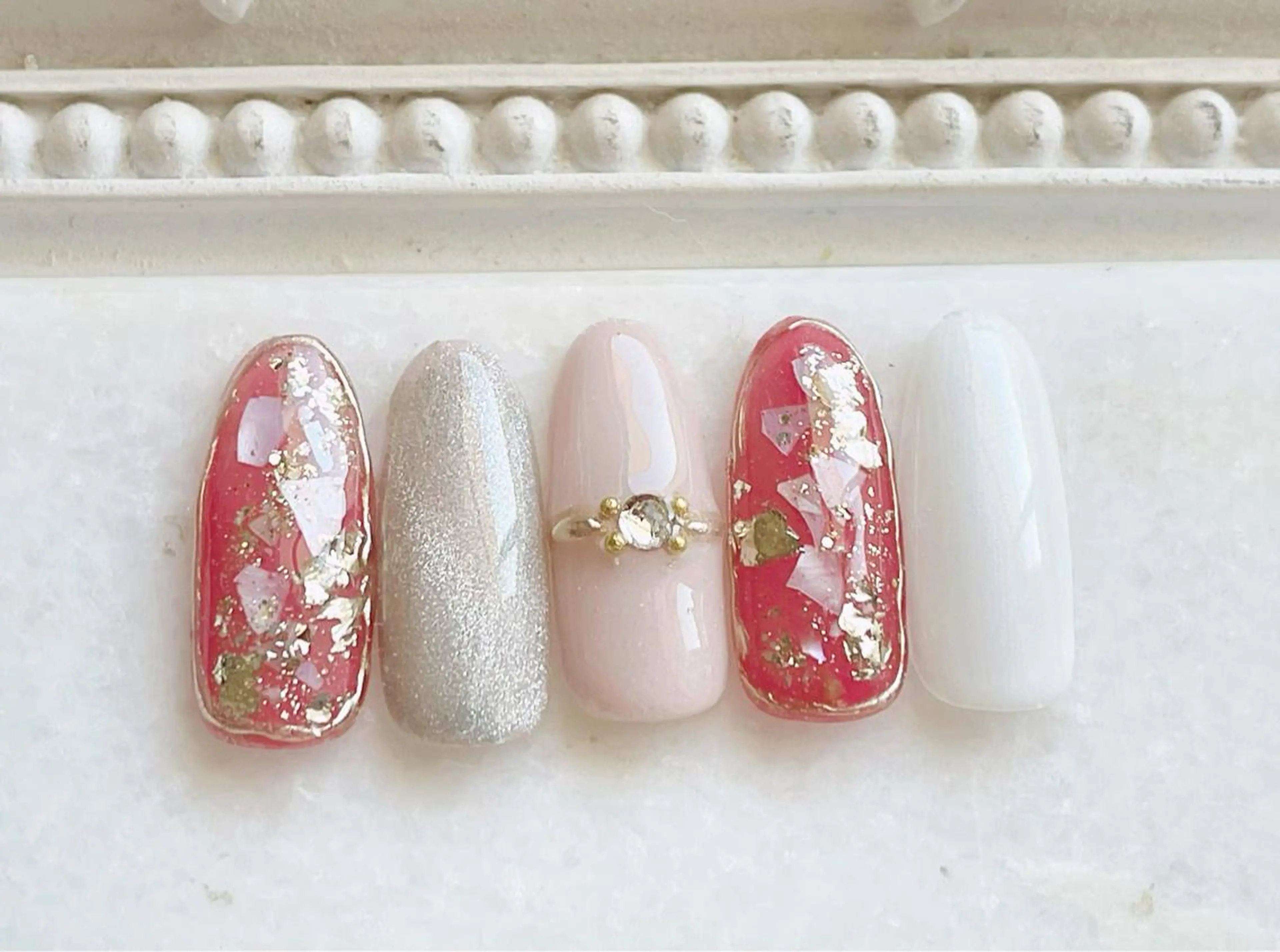 ネイル ジェルネイル マグネットネイル ミラーネイル パラジェル バレンタイン ハンドネイル Satomi  のネイルデザイン