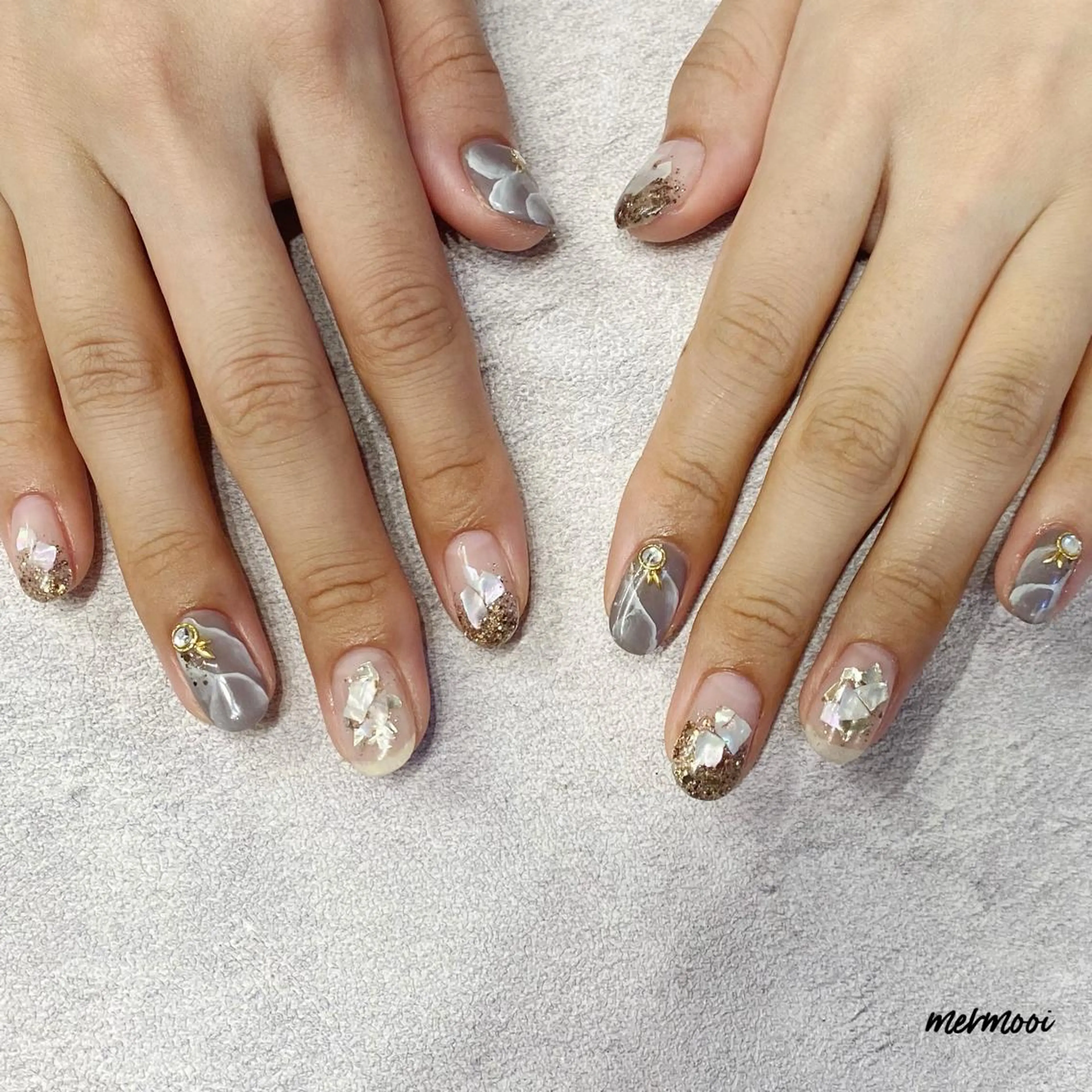 ネイル クリアネイル ジェルネイル ラメ(グリッター) 大理石ネイル(マーブル) ニュアンスネイル mermooi所属・melumooi nailのネイルデザイン