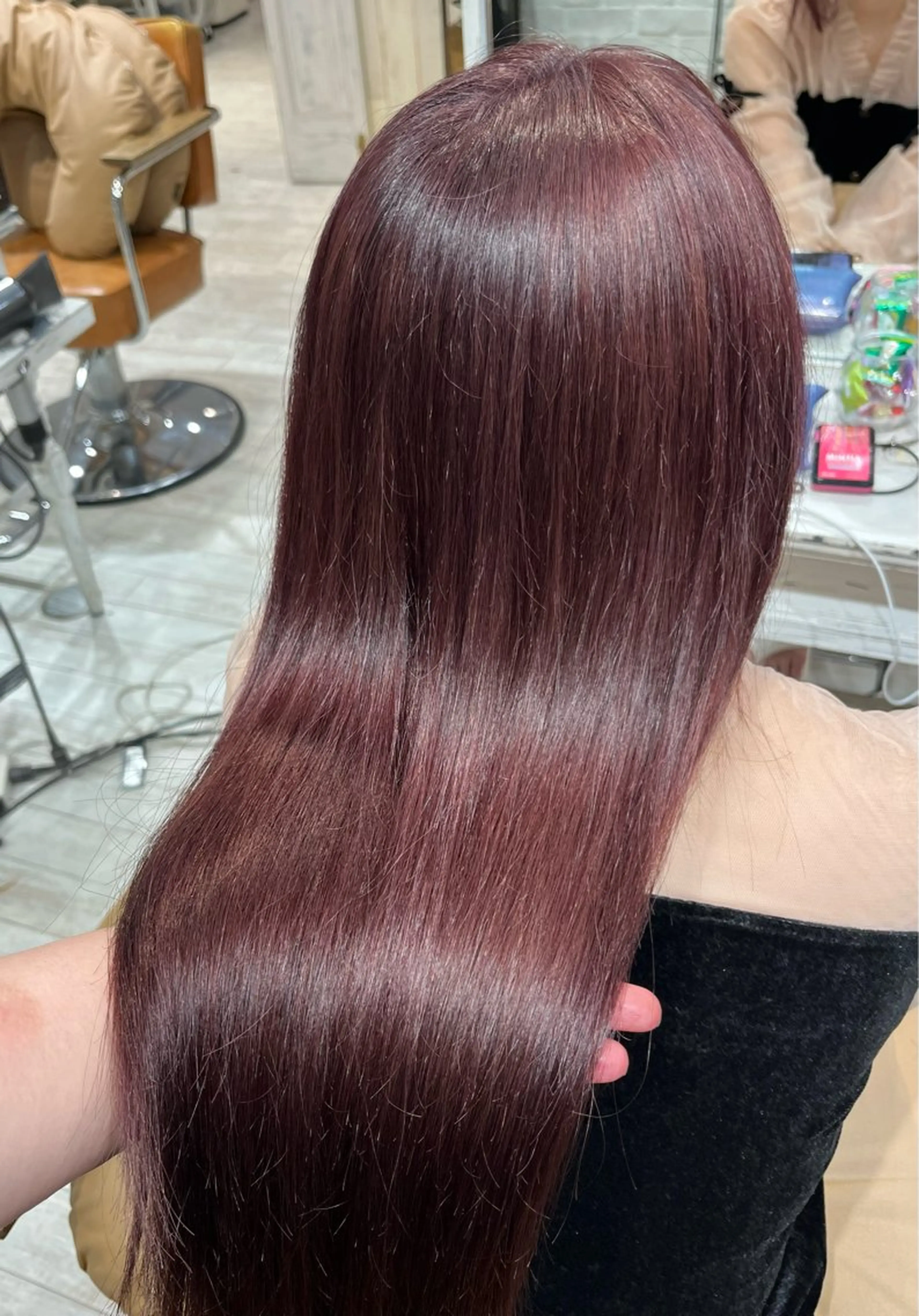 ロング カラー ブリーチ ボルドーカラー レッドカラー カット 縮毛矯正 【韓国ヘア×透明感 カラー】笹谷 莉未のヘアスタイル