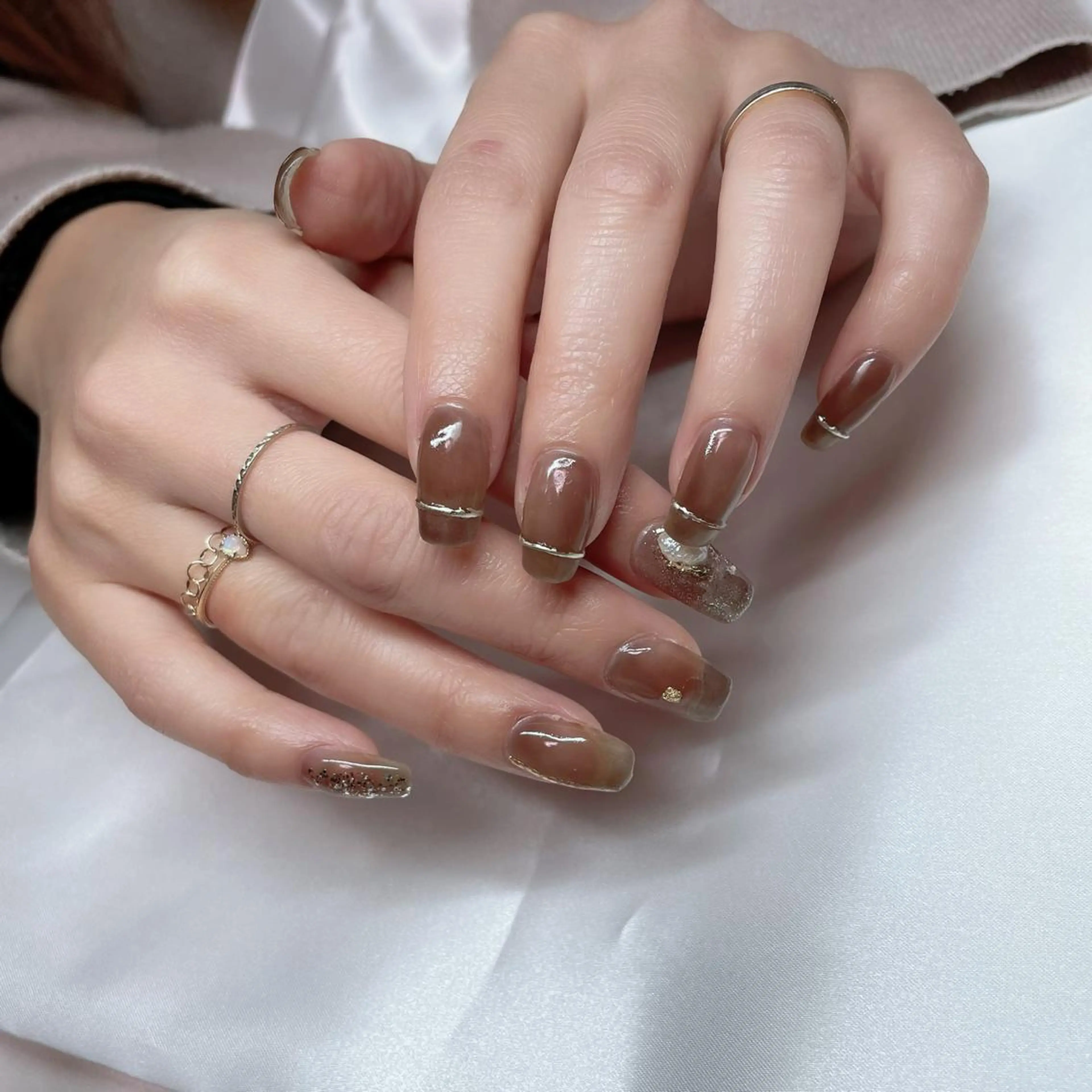 ネイル ブラウン クリアネイル ニュアンスネイル yuu nailのネイルデザイン