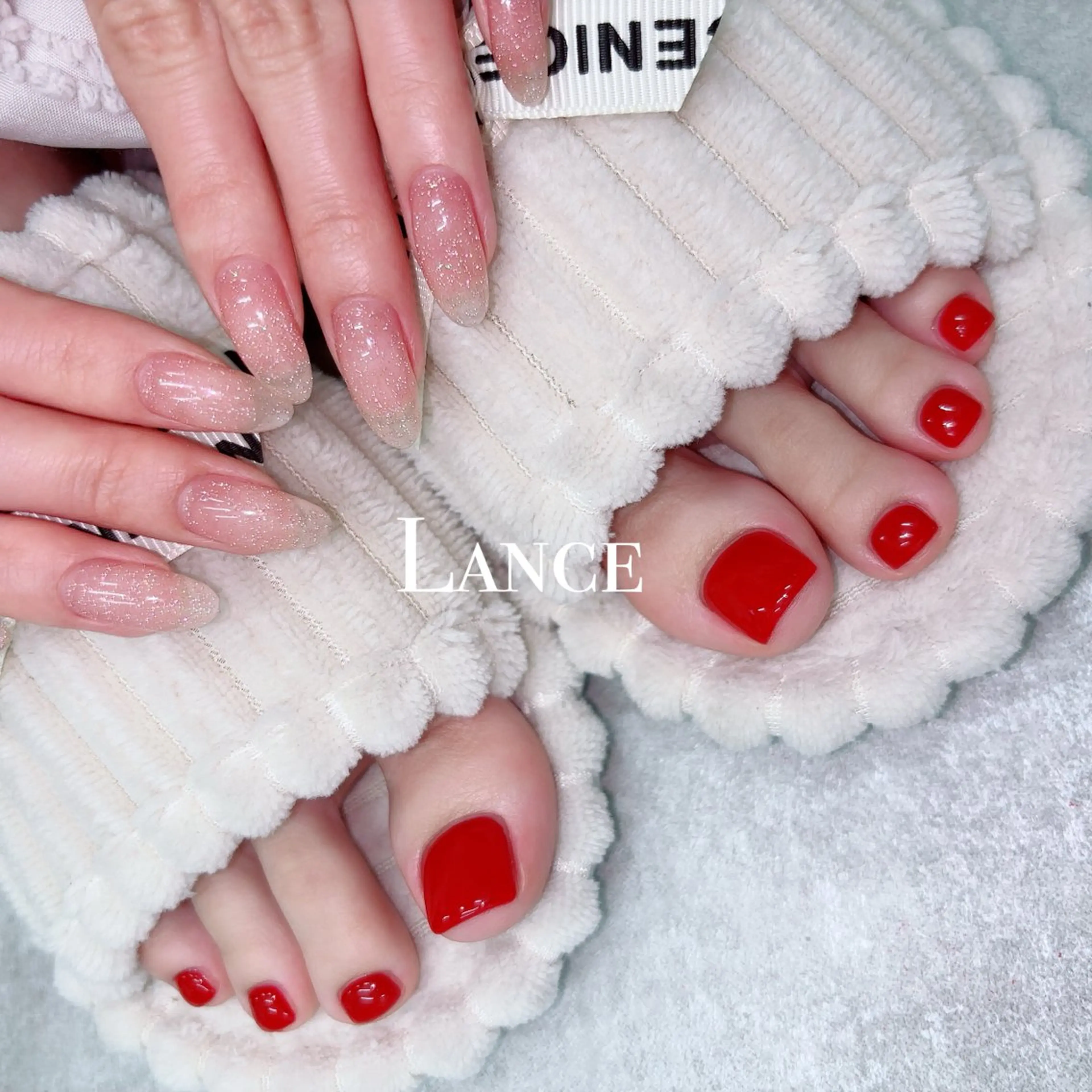 ネイル オーロラネイル ブルー フットネイル 氷ネイル・うるうるネイル キラキラネイル ハンドネイル Lance nailのネイルデザイン