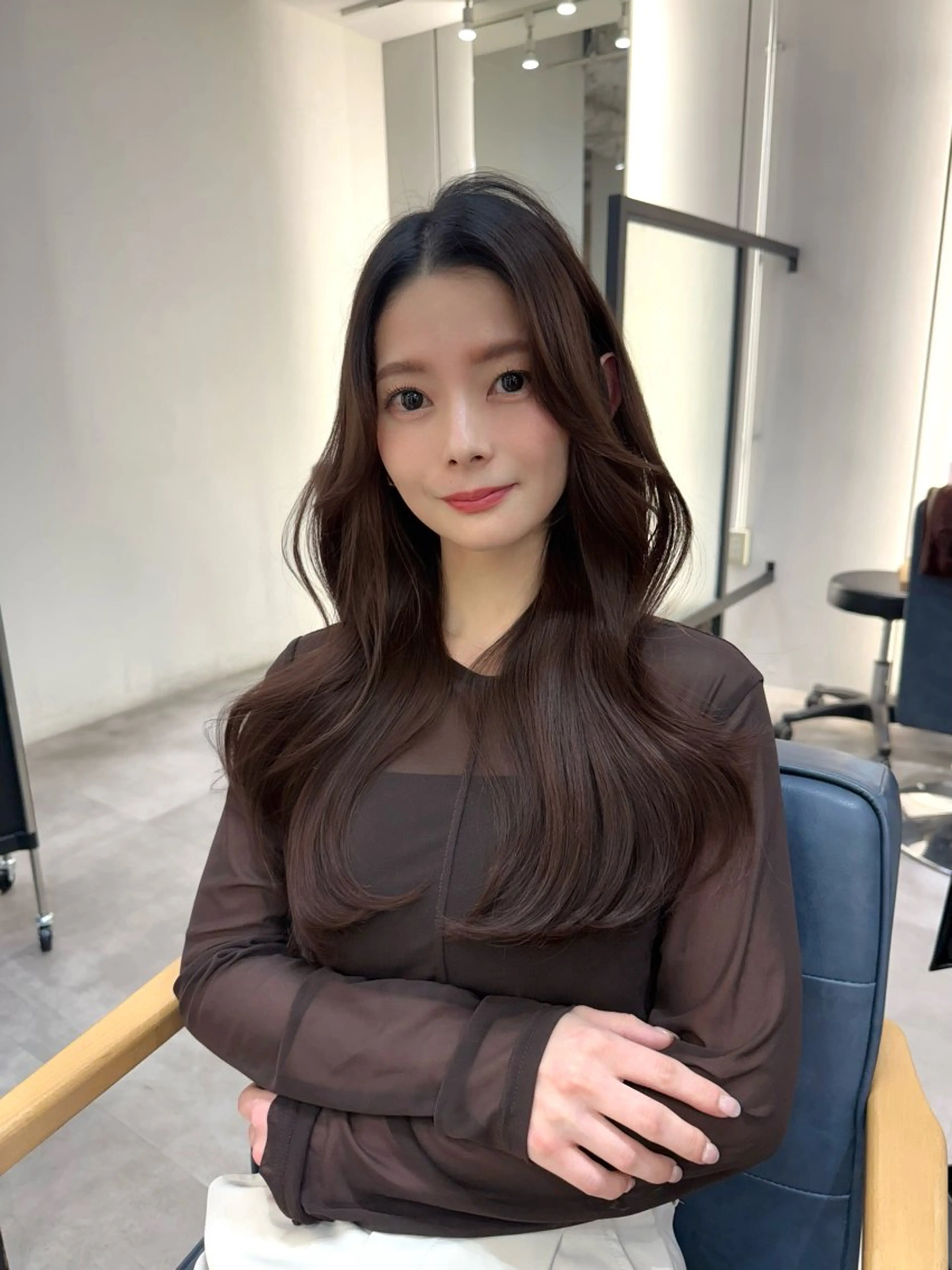 ロング くびれヘア 顔周りカット レイヤーカット 韓国風パーマ/ 菅沼 成郷のヘアスタイル