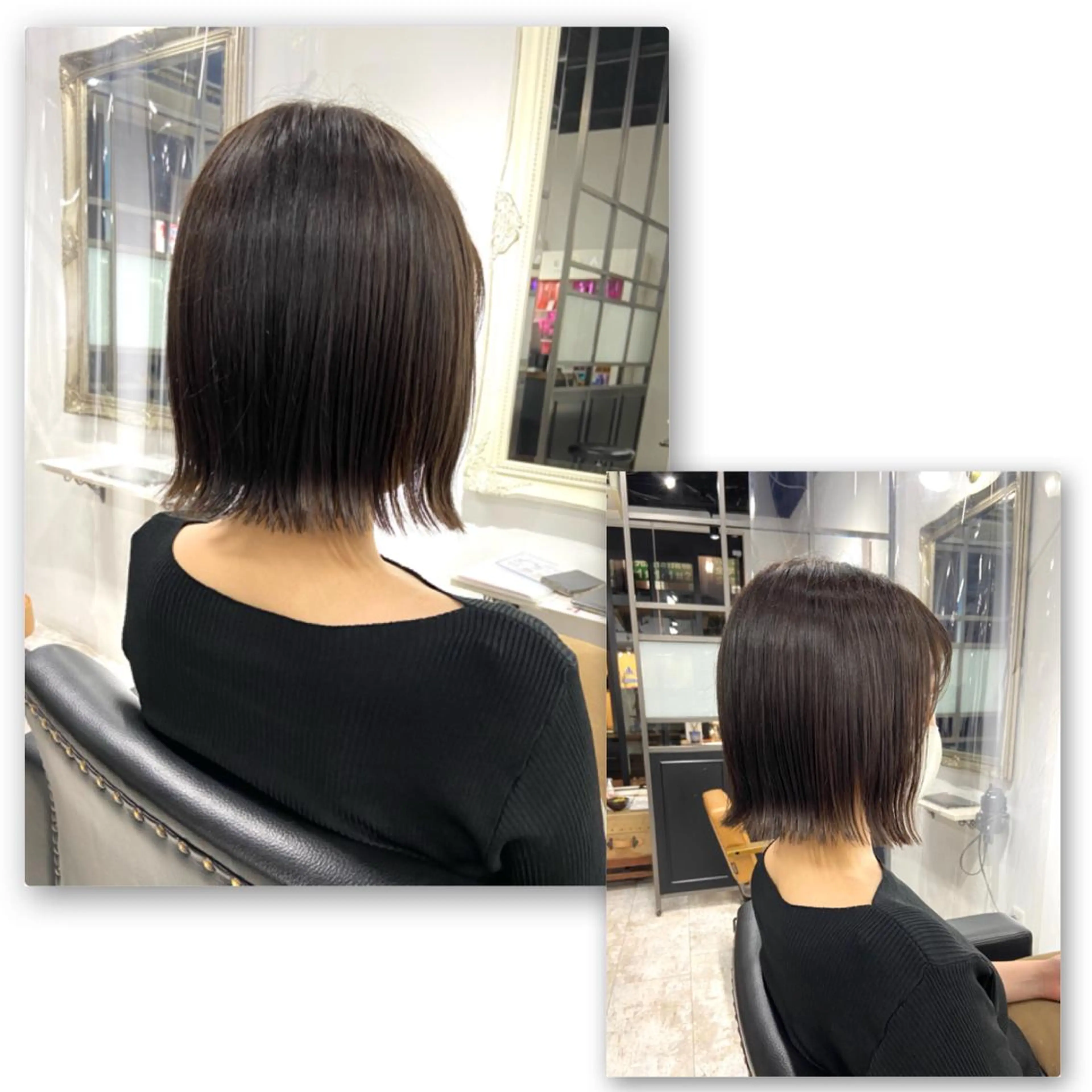 ミディアム カラー 切りっぱなしボブ 透明感カラー ダークグレー ダークグレージュ グレージュ カット ヘアカラー トリートメント 二児のパパで店長な 戸田健治のヘアスタイル